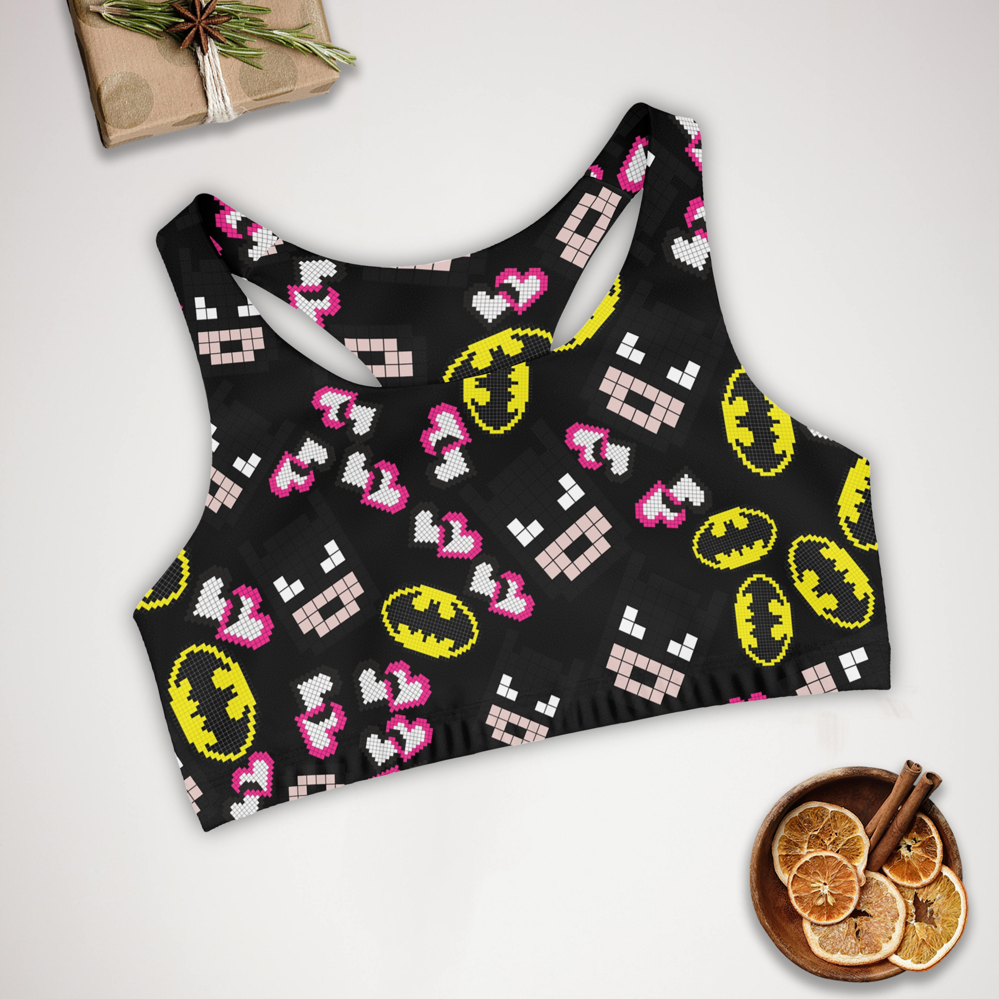 Sports bra batman pixel black