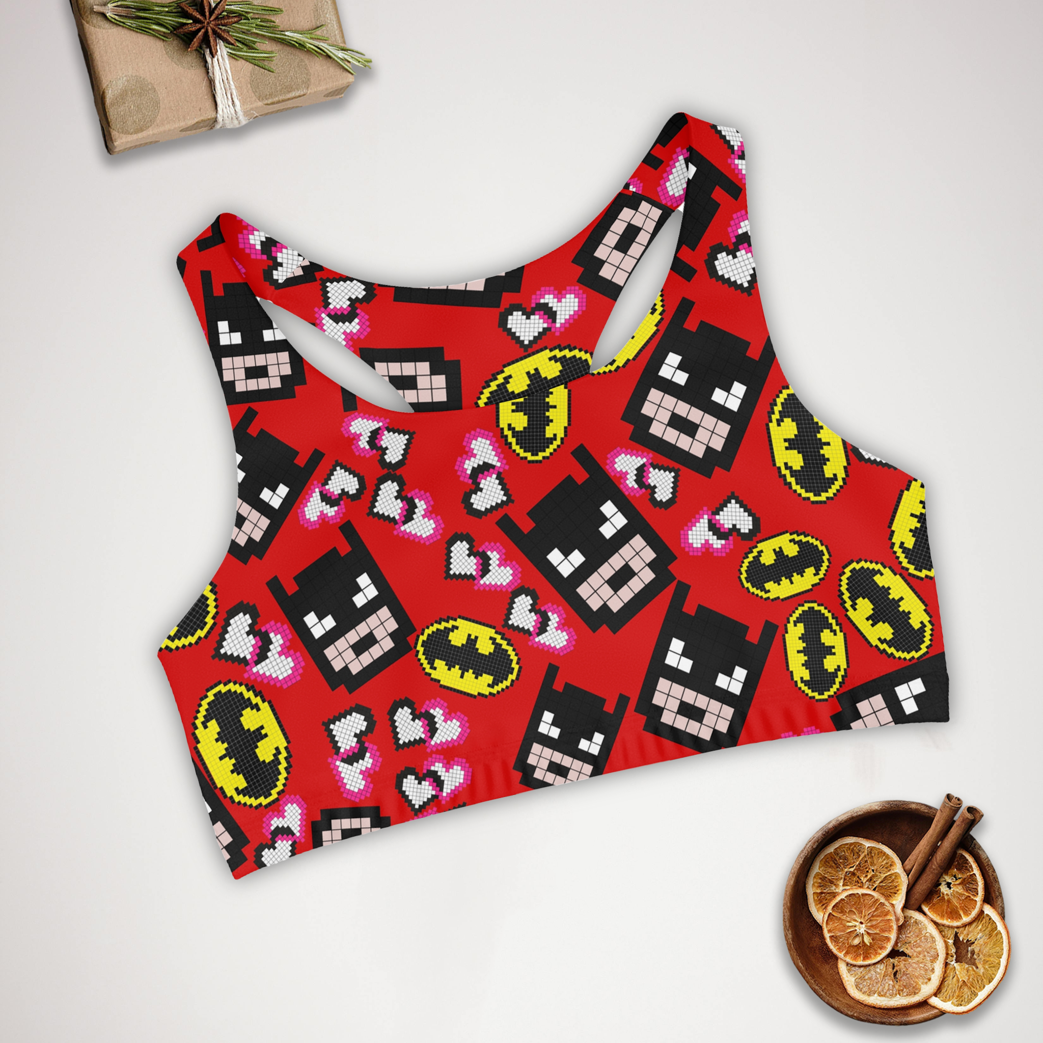 Sports bra batman pixel red