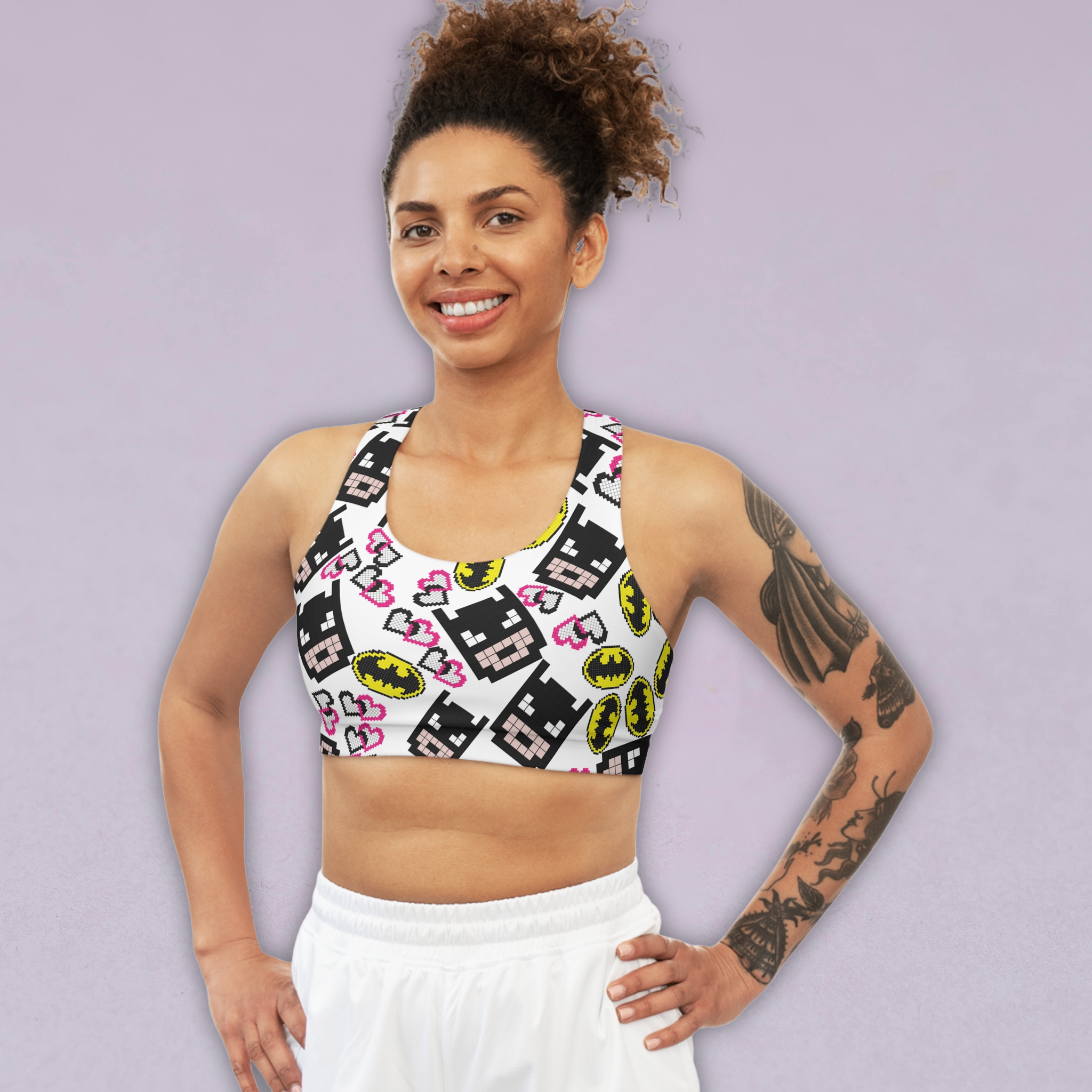 Sports bra batman pixel white