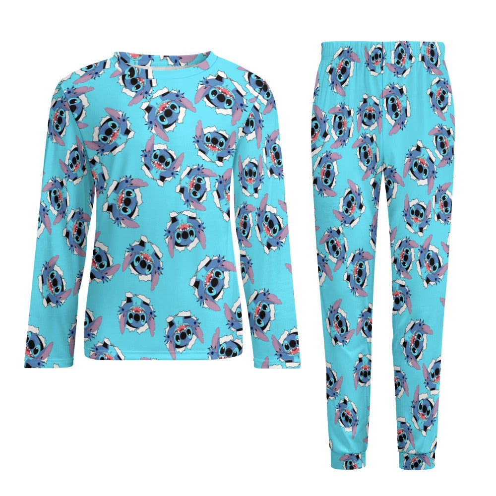 Men's Pajama suit stitch cyan