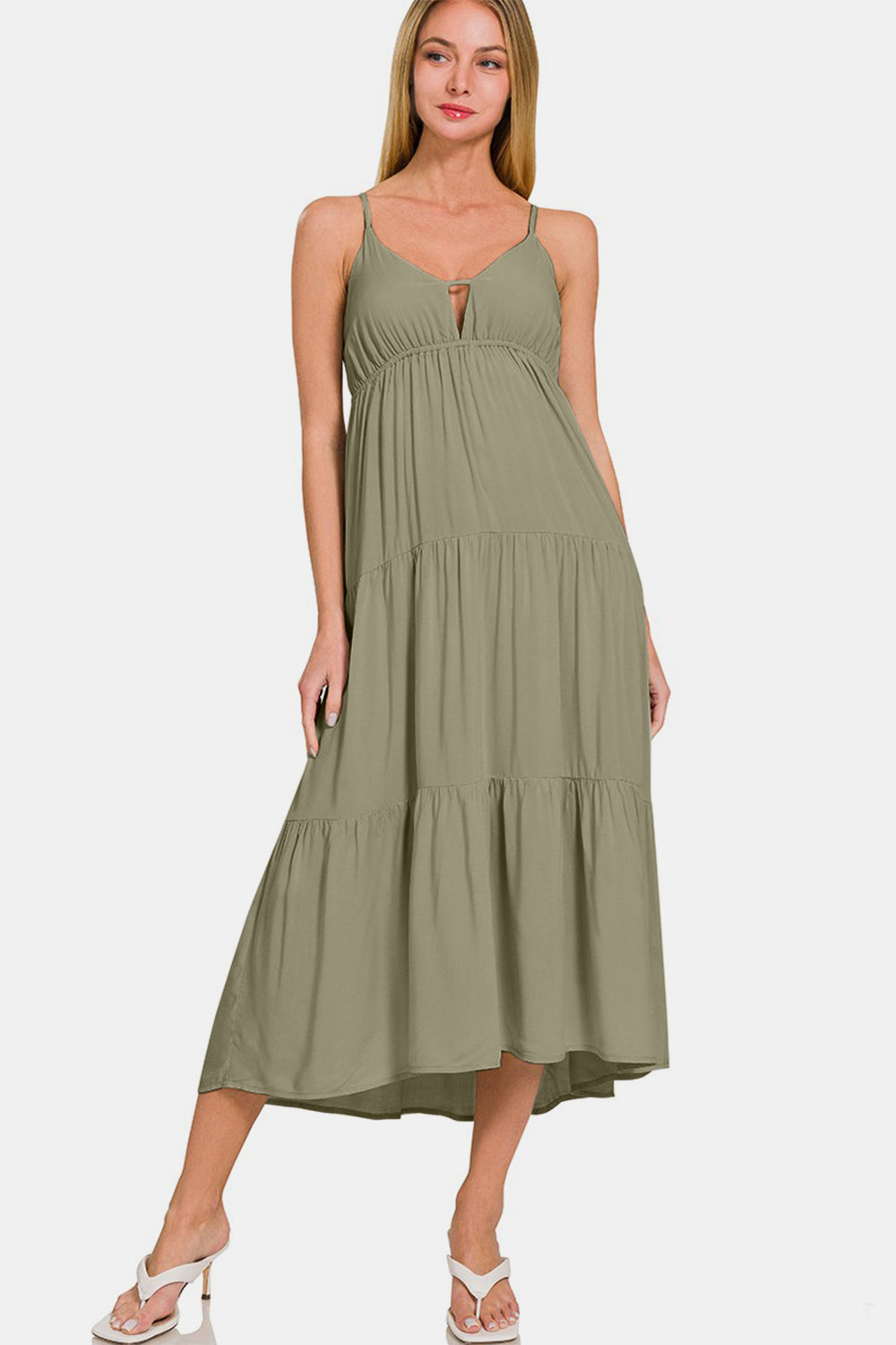Zenana Woven Tiered Cami Midi Dress for Mature Women, Perfect as a Summer Beach or Wedding Guest Dress, Ideal for Over 50s