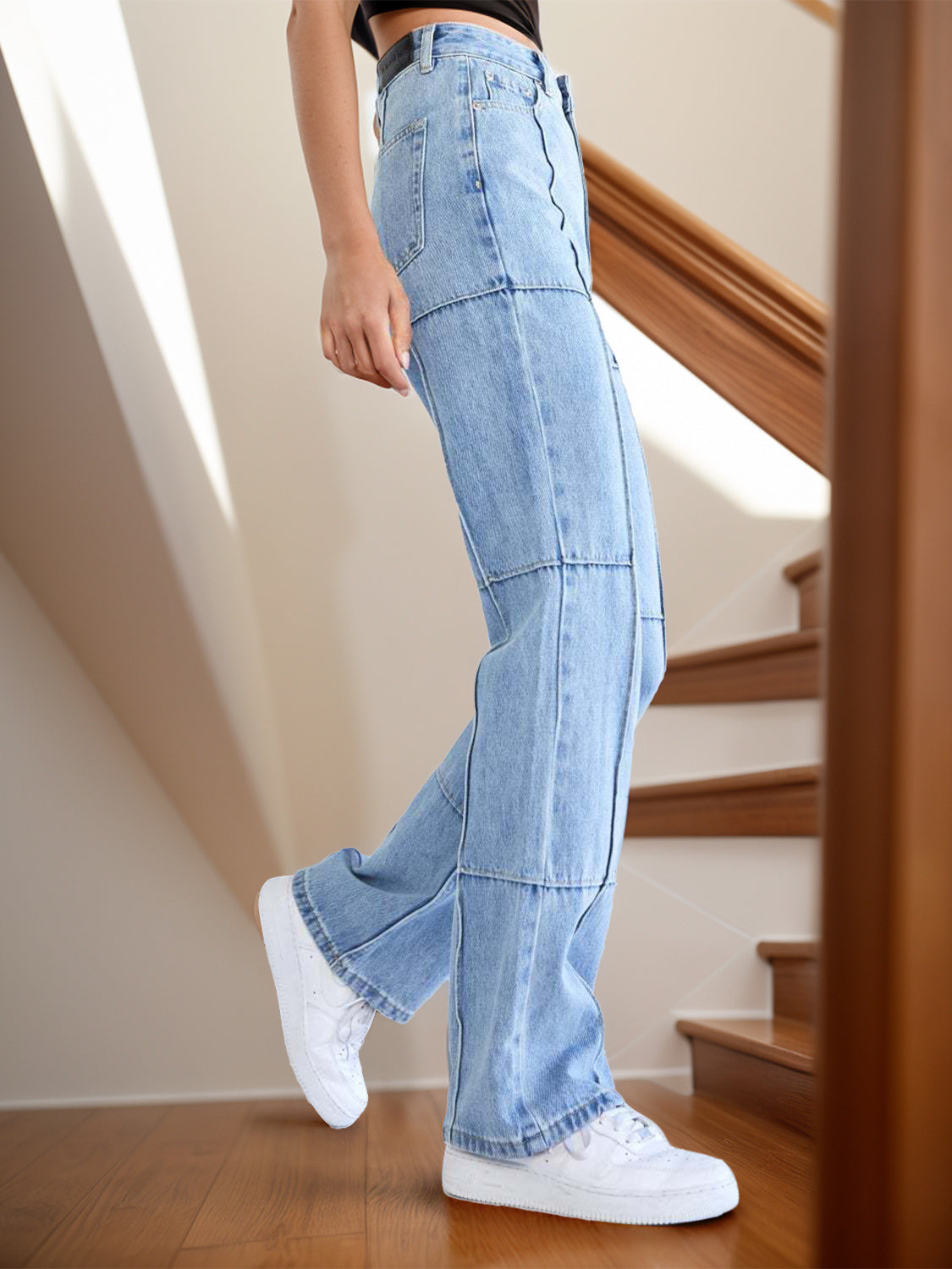 Trendy High Waist Straight Jeans Featuring Convenient Pockets for Women