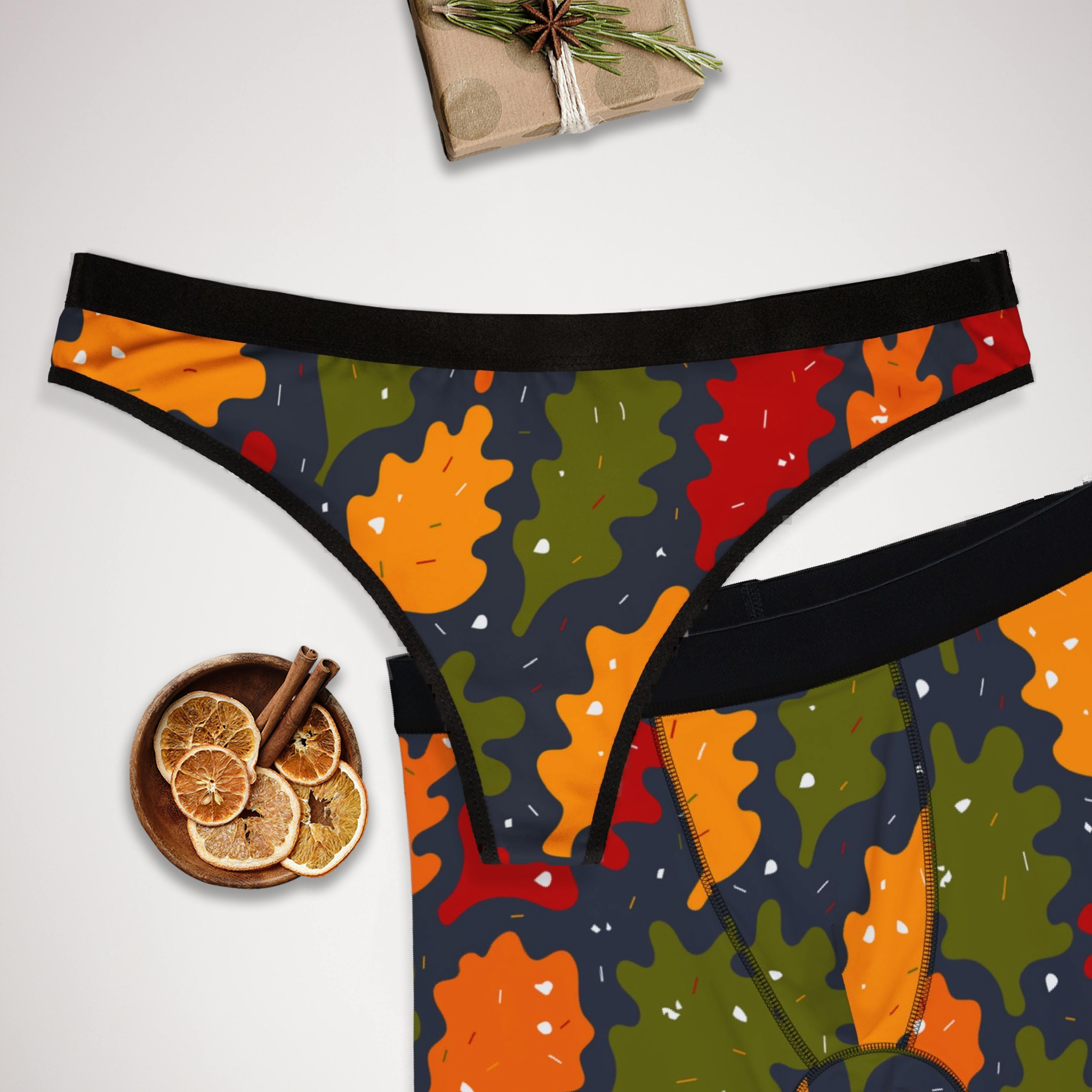 Matching underwear Autumn Leaves III for couples boxer & thong set