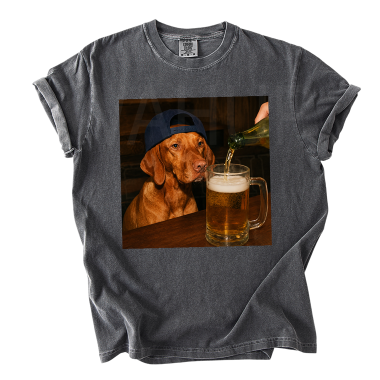 Comfort Colors T-Shirt 1717 Funny Vizsla Drinking Beer, Silly Sarcastic Vizsla Novelty Meme, Funny Dog Gift Men Women Tee