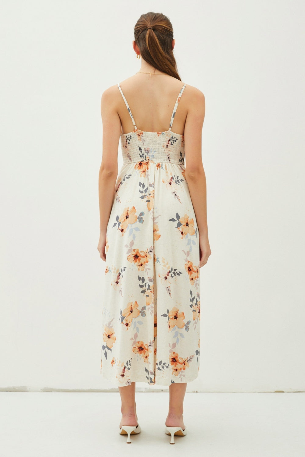 Summer Beach Wedding Guest Midi Dress - Floral Button-Down Cami Style for Women