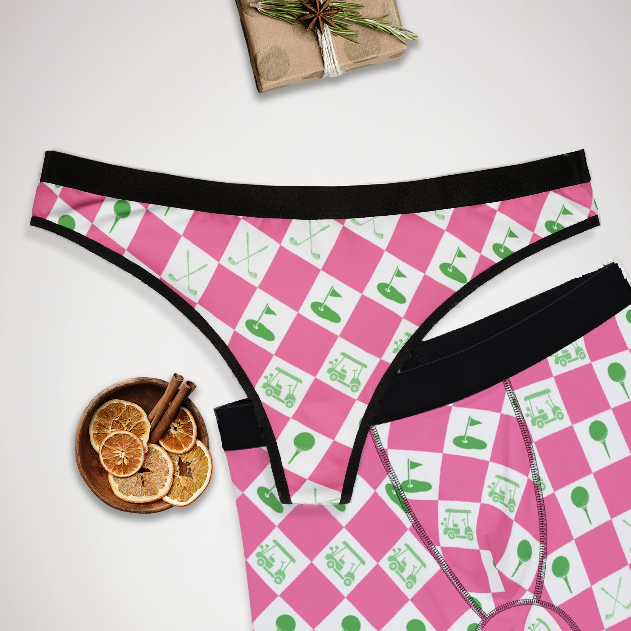 Matching underwear Pink Golf for couples boxer & thong set