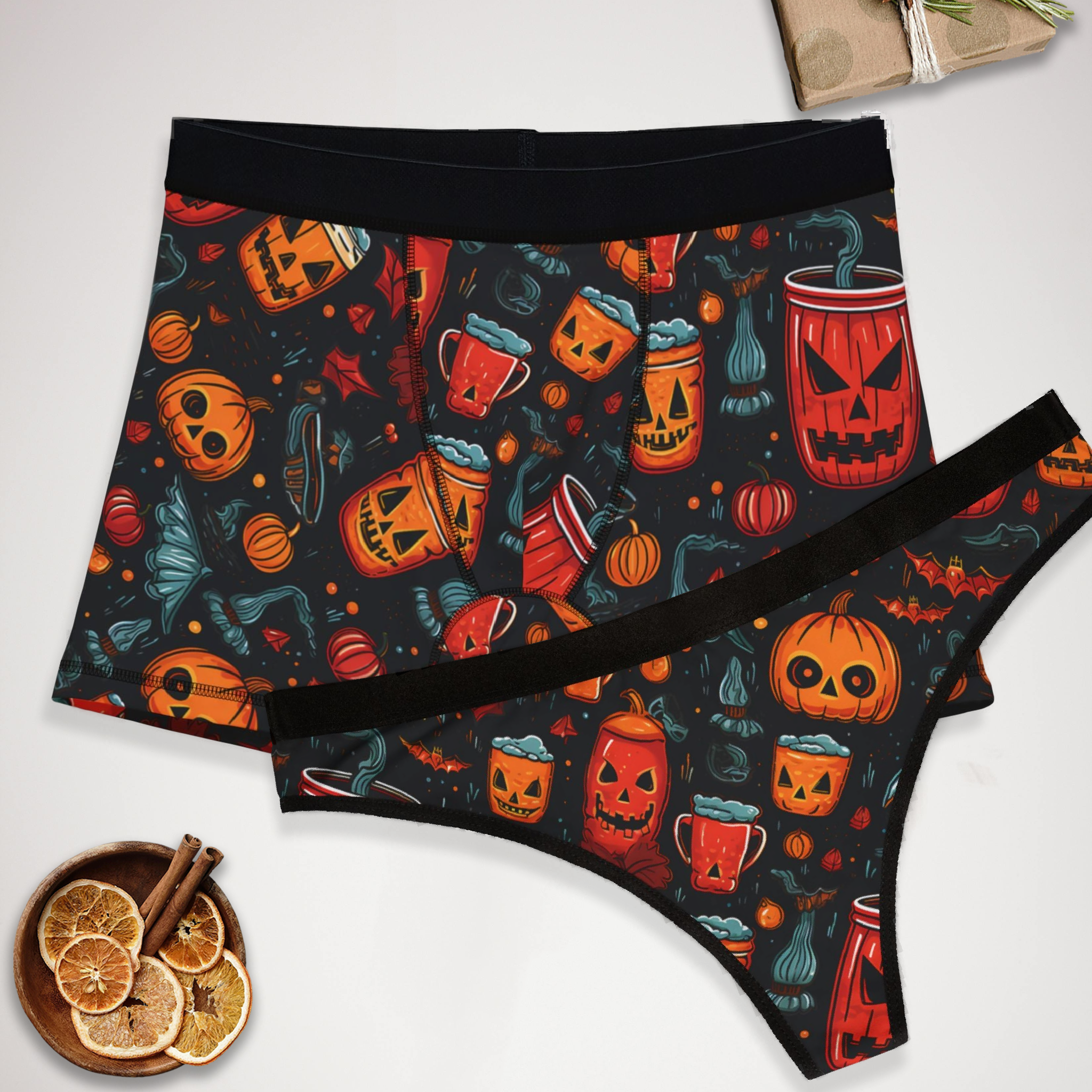 Matching underwear Halloween Crazy for couples boxer & thong set