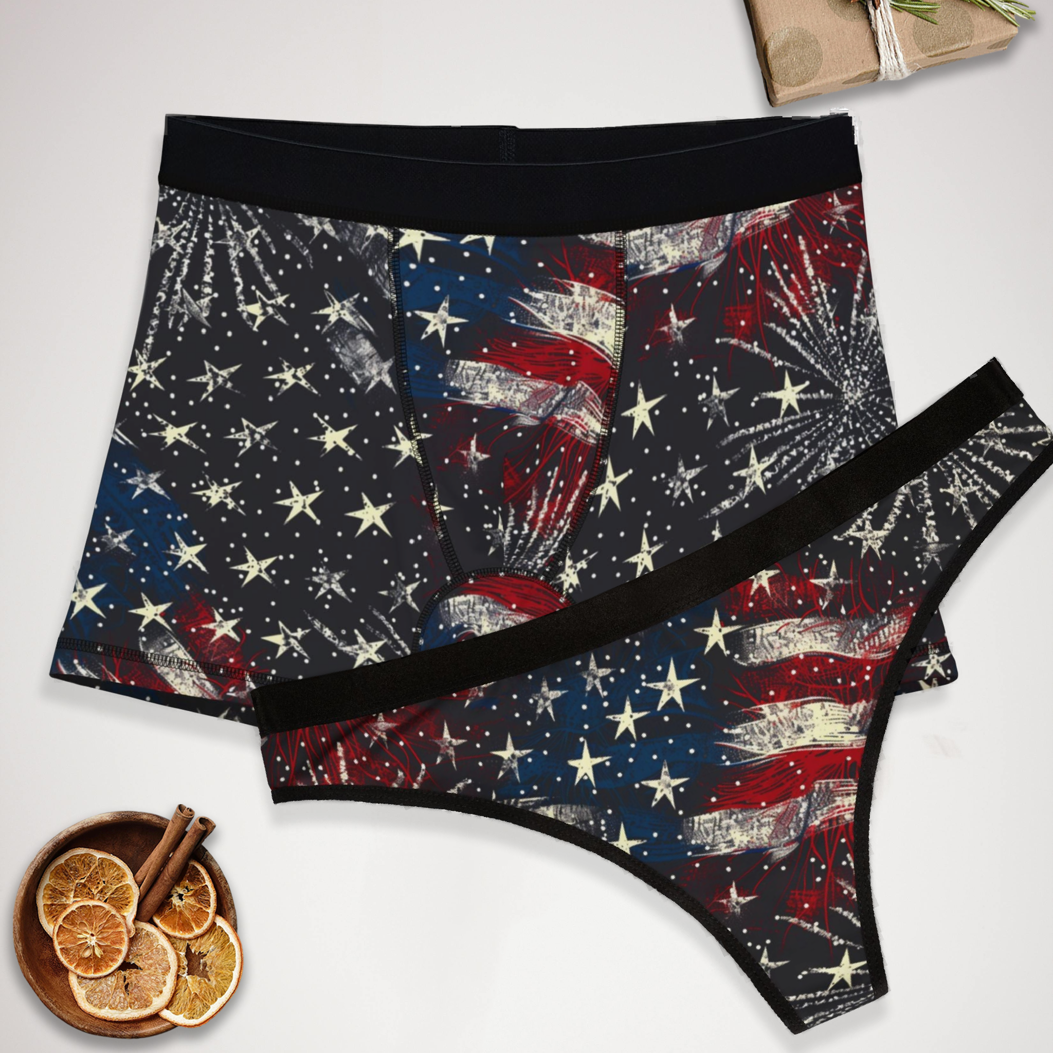 Matching underwear 4th of July Patriotic for couples boxer & thong set