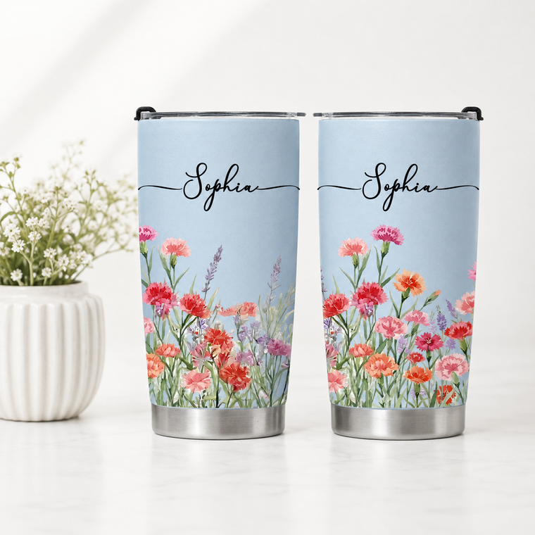 Custom Name & Birth Flower Birthday Gift For Her, Sisters, Daughter, Friends, Coworkers - Personalized Tumbler