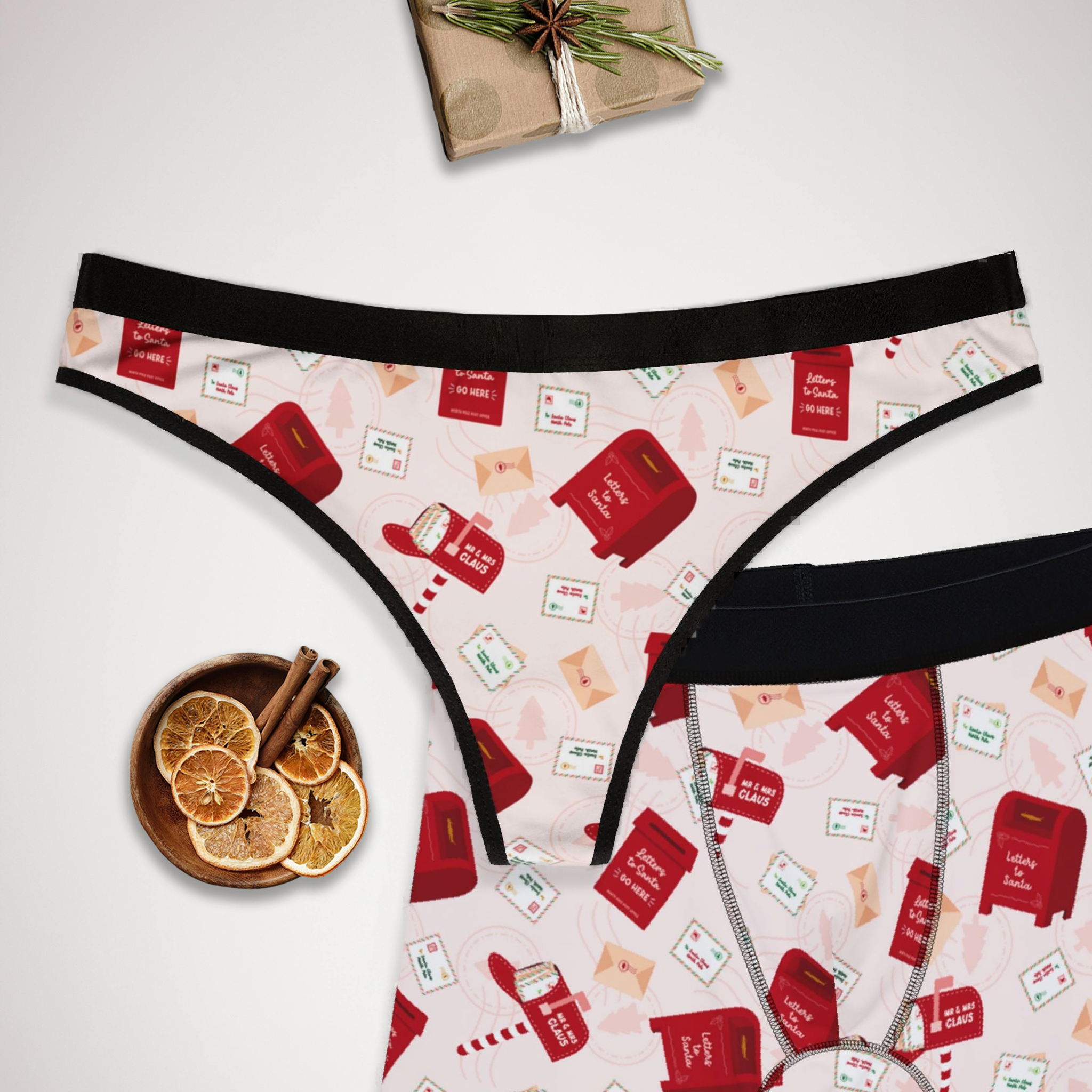Matching underwear Letters to Santa Christmas for couples boxer & thong set