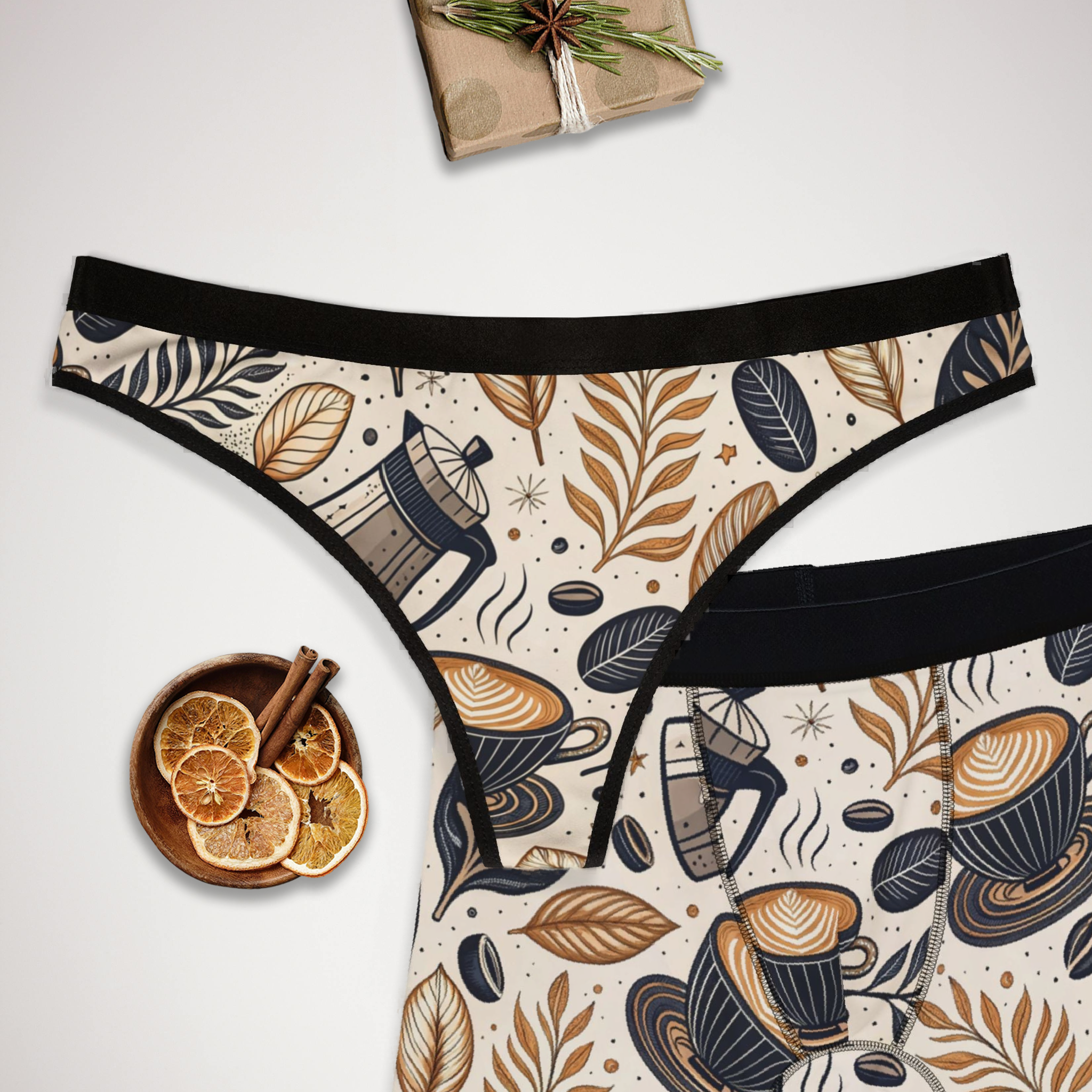 Matching underwear Coffee Two for couples boxer & thong set