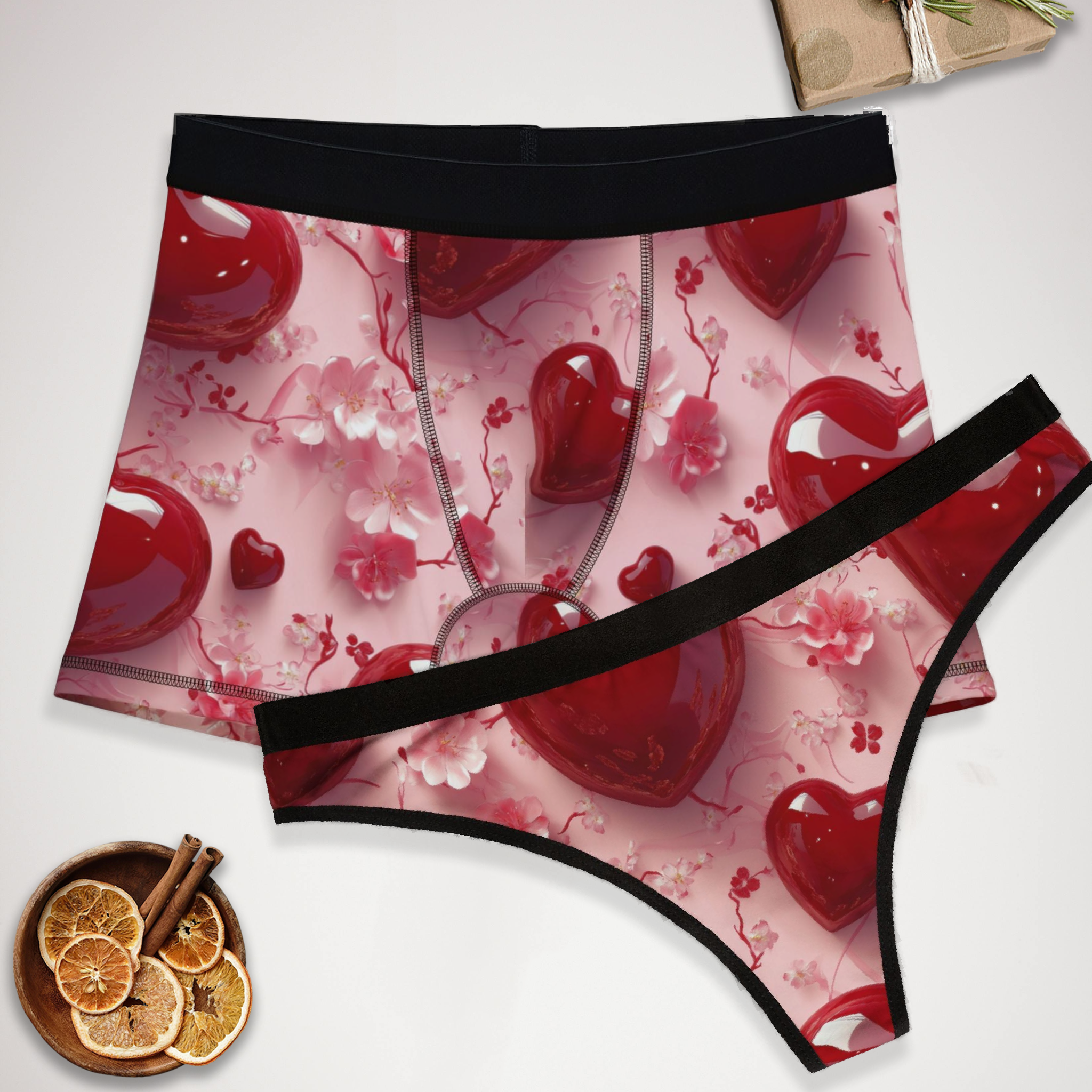 Matching underwear Valentine Red Heart One One for couples boxer & thong set