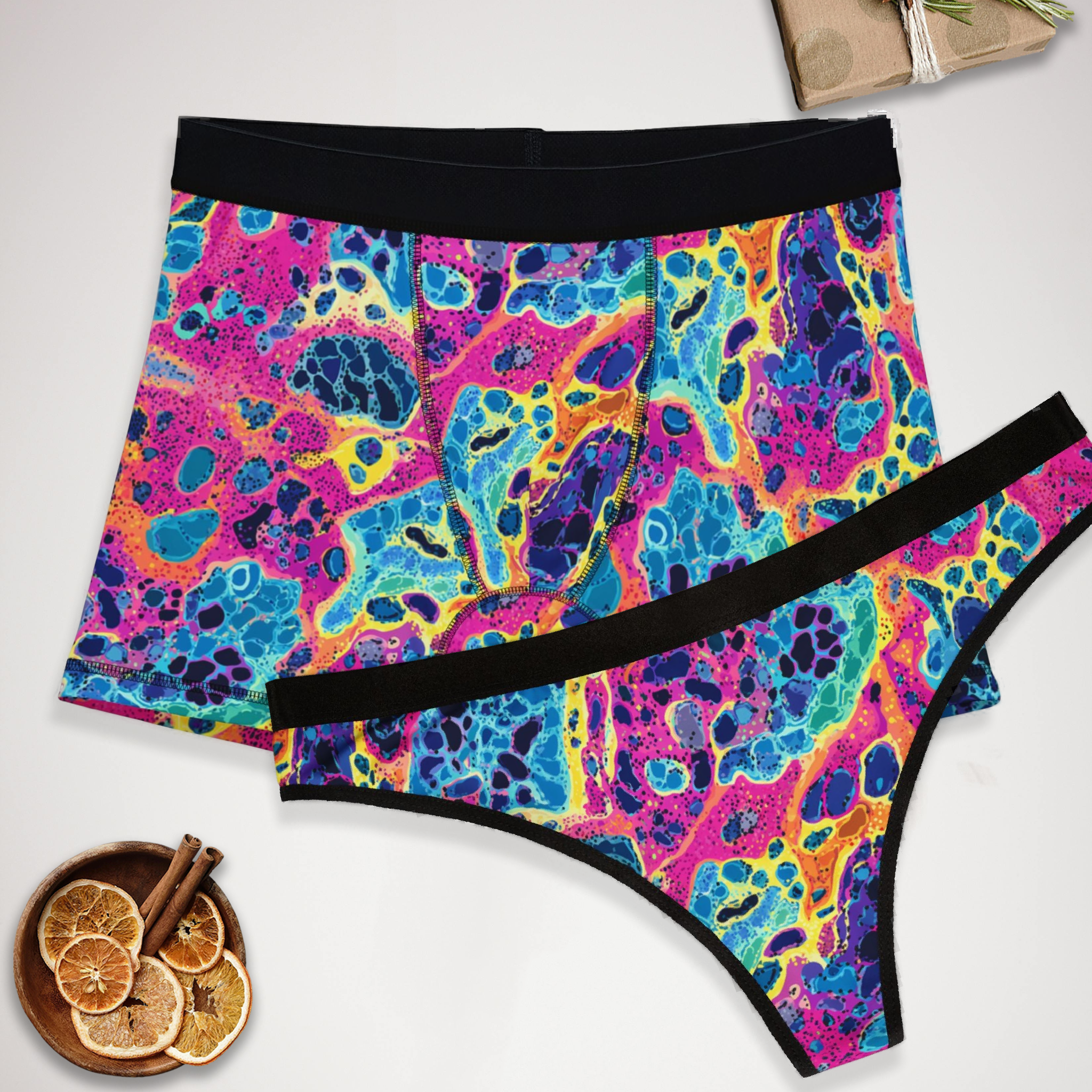 Matching underwear Rainbow Leopard for couples boxer & thong set