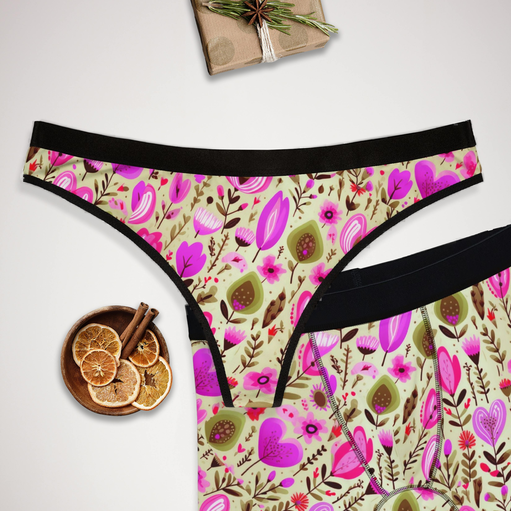 Matching underwear Pastel Love for couples boxer & thong set