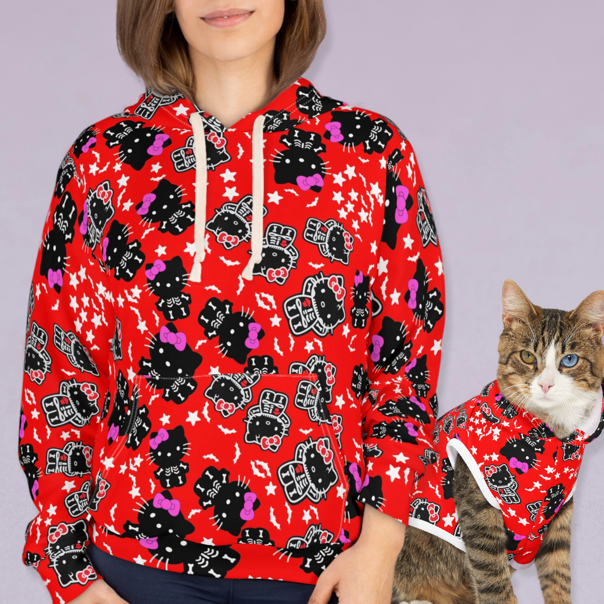 Matching Cat & Dog Pet and Owner Outfits kitty halloween bones unisex sweaters/hoodies