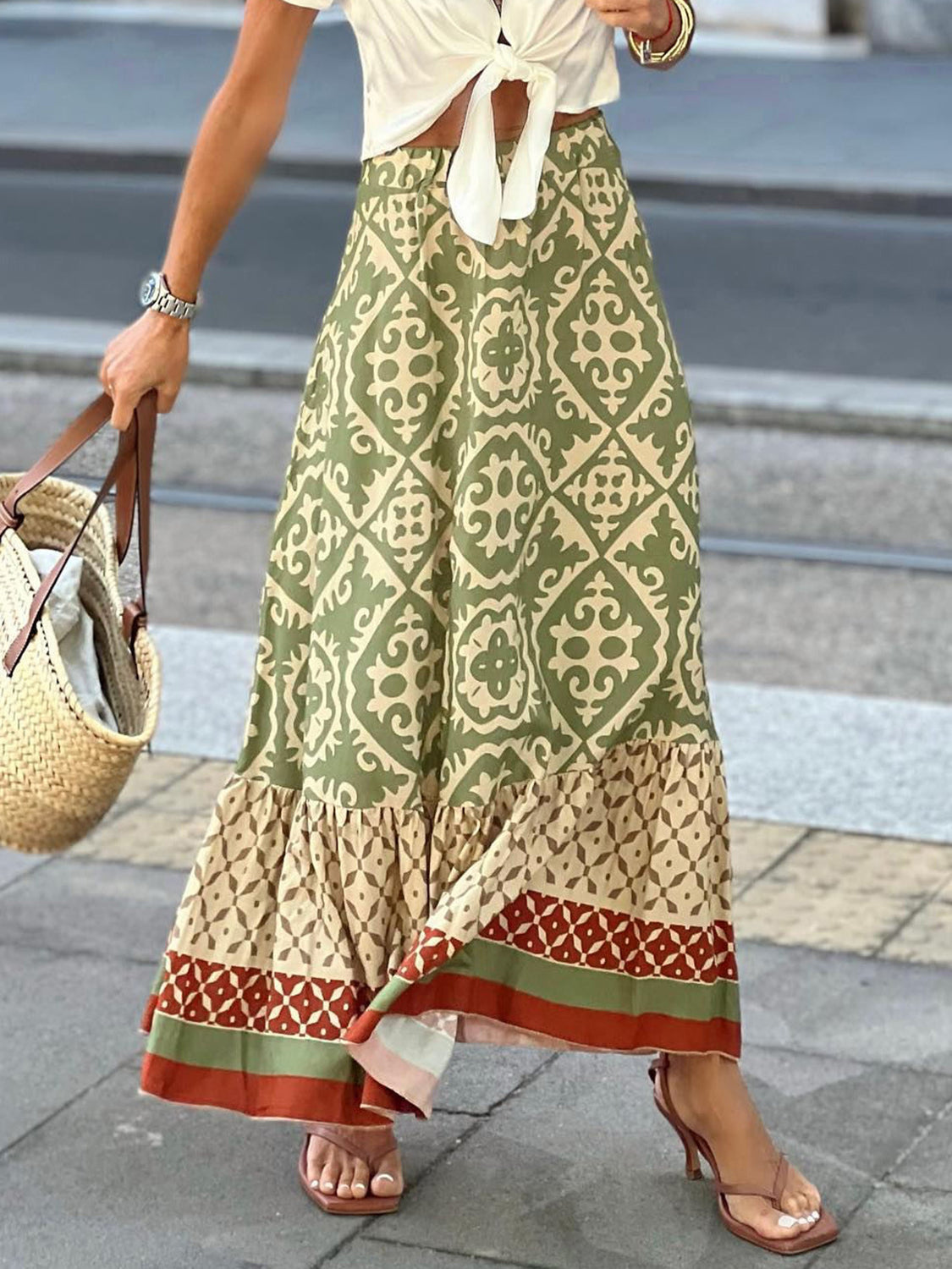 Stylish Geometric Pattern Elastic Waist Maxi Skirt for Effortless Chic Look