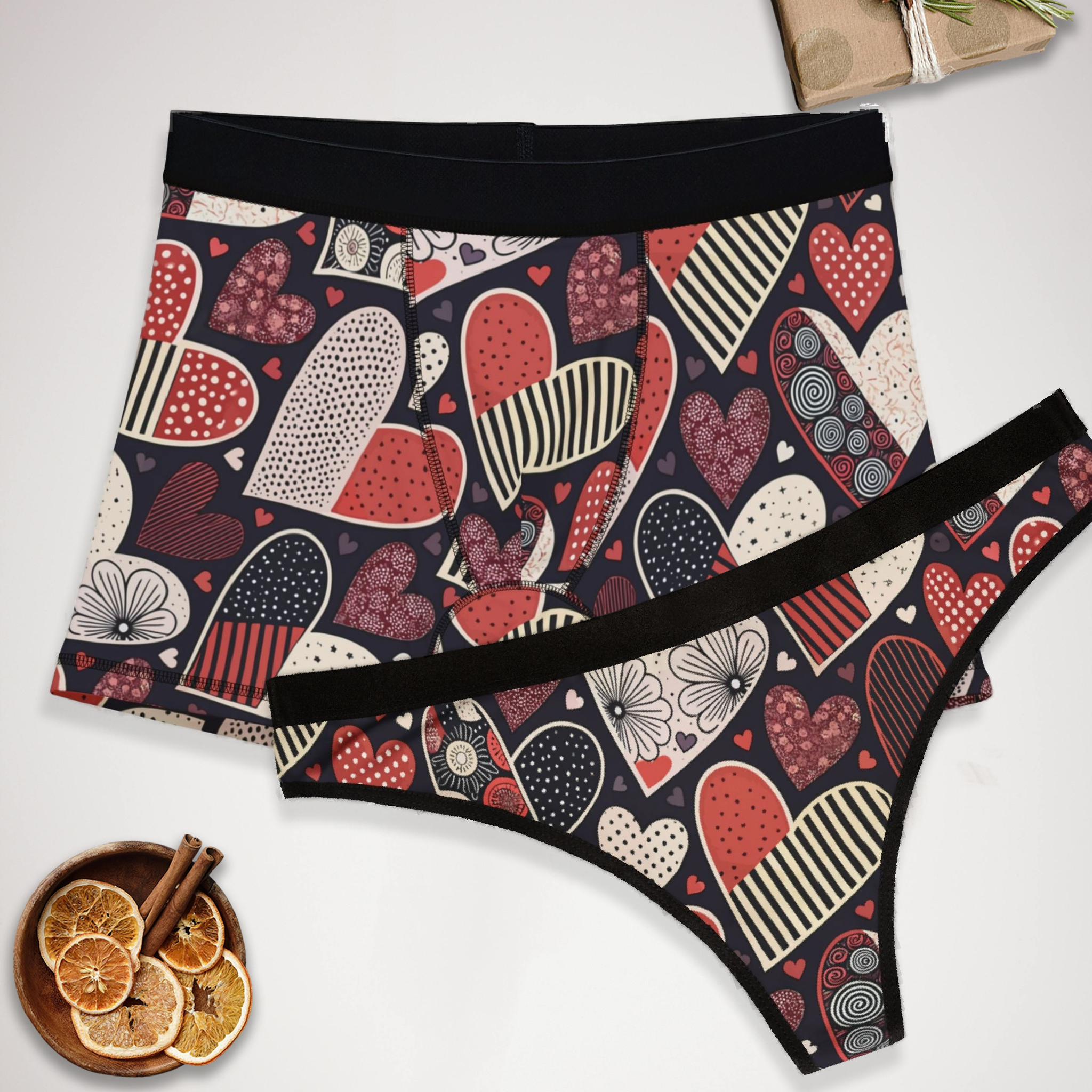 Matching underwear Valentine Heart Retro for couples boxer & thong set