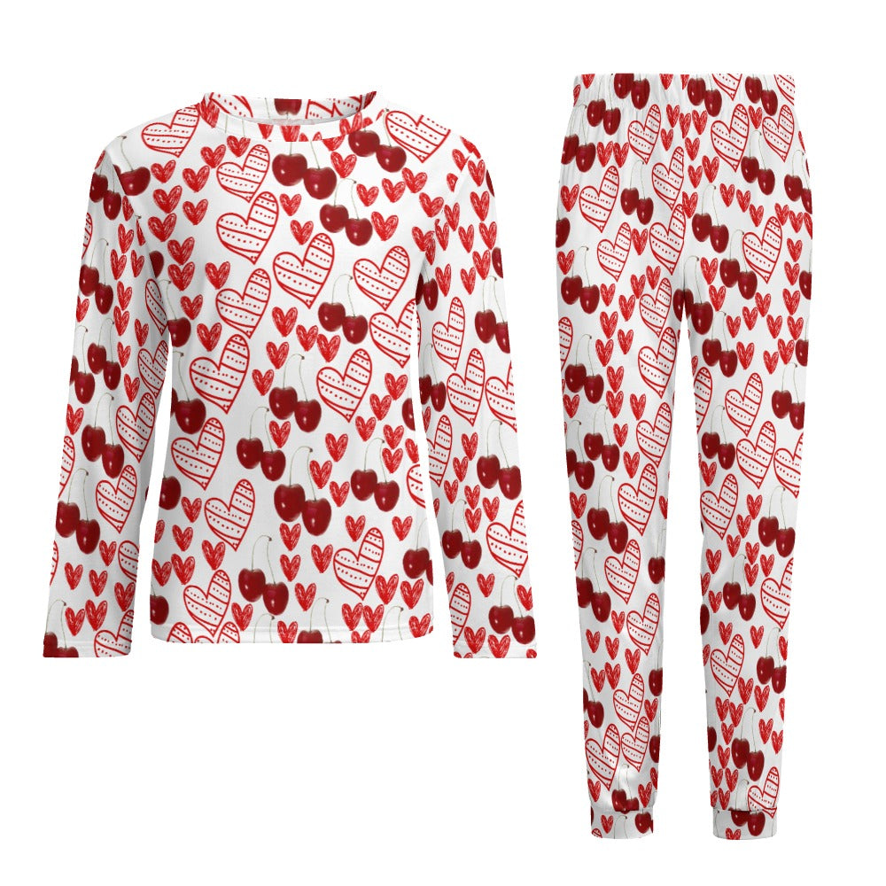 Men's Pajama suit cherry and 2 sweet hearts white