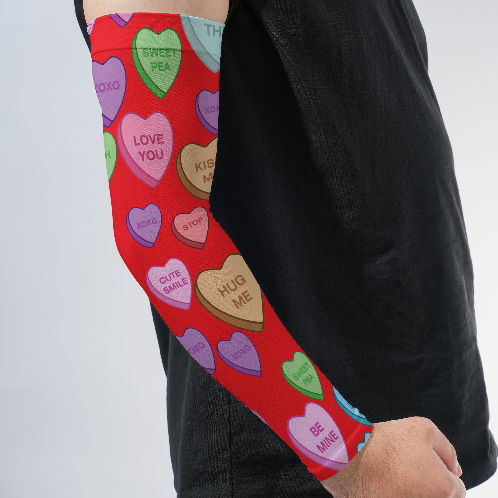 Arm Sleeves Candy Heart Sweet Valentine Message Red