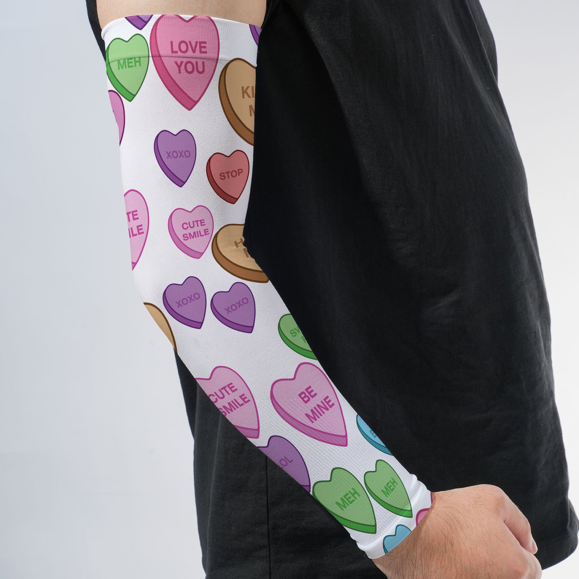 Arm Sleeves Candy Heart Sweet Valentine Message White