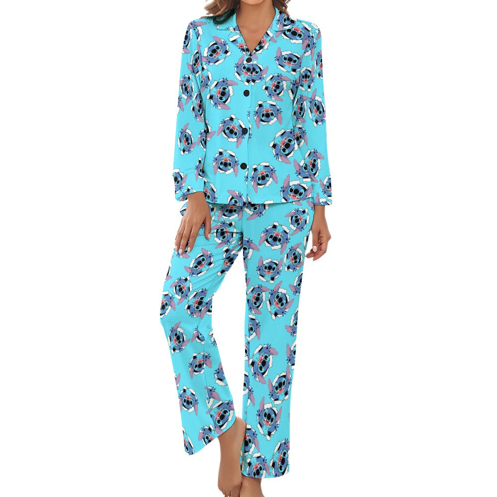 Women's Pajama Set stitch cyan