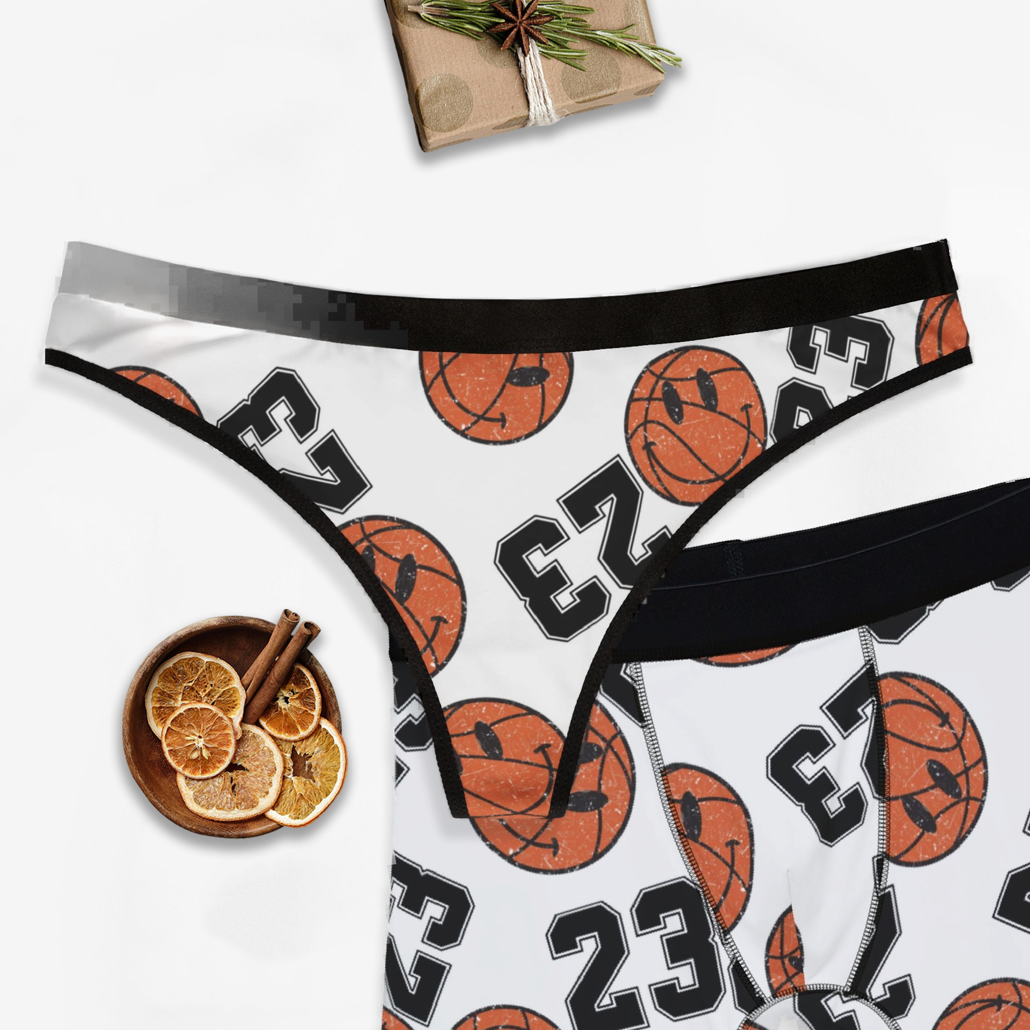 Couples matching number 23 basketball white character underwear set boxer and thong