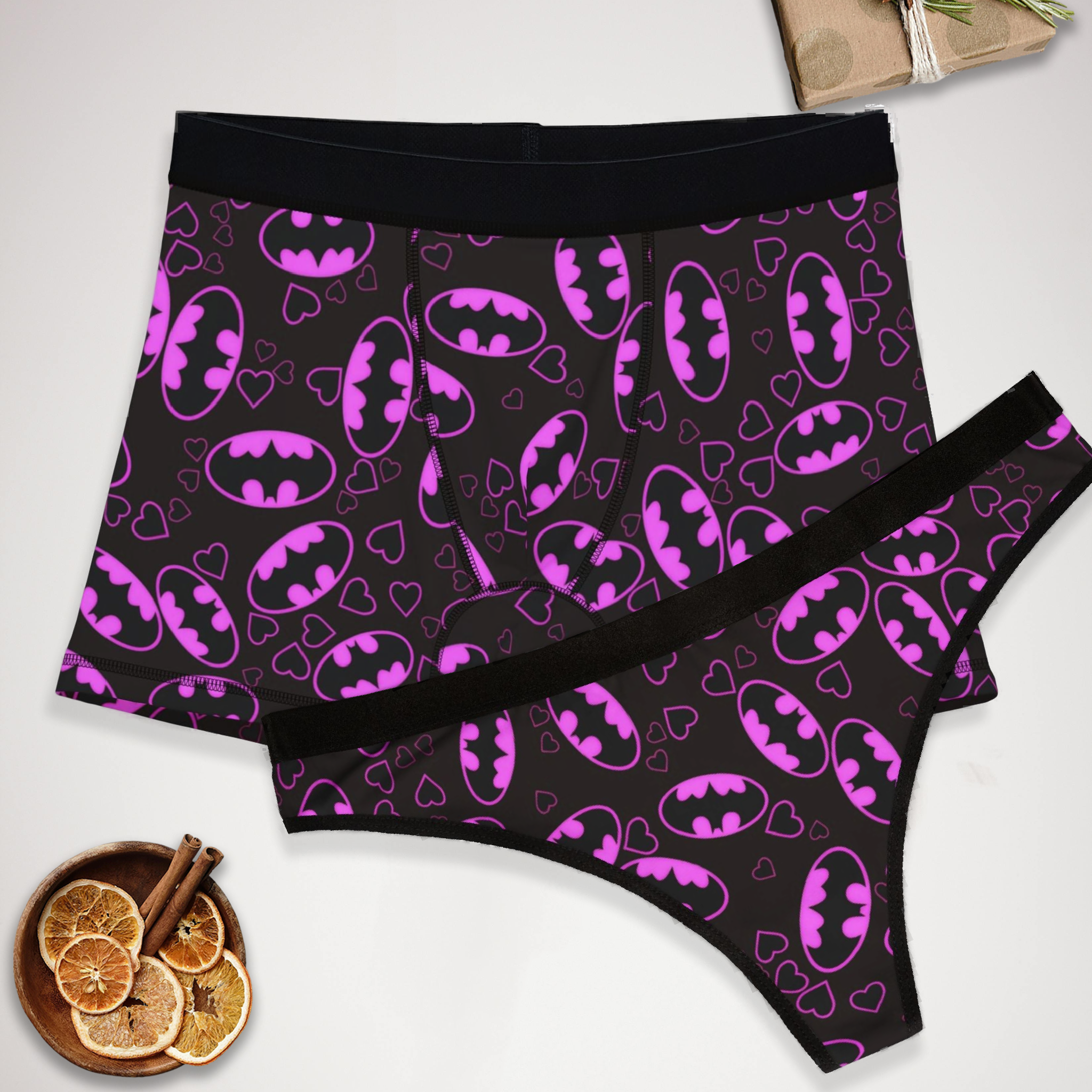 Matching underwear batman hearts valentine love for couples boxer & thong set