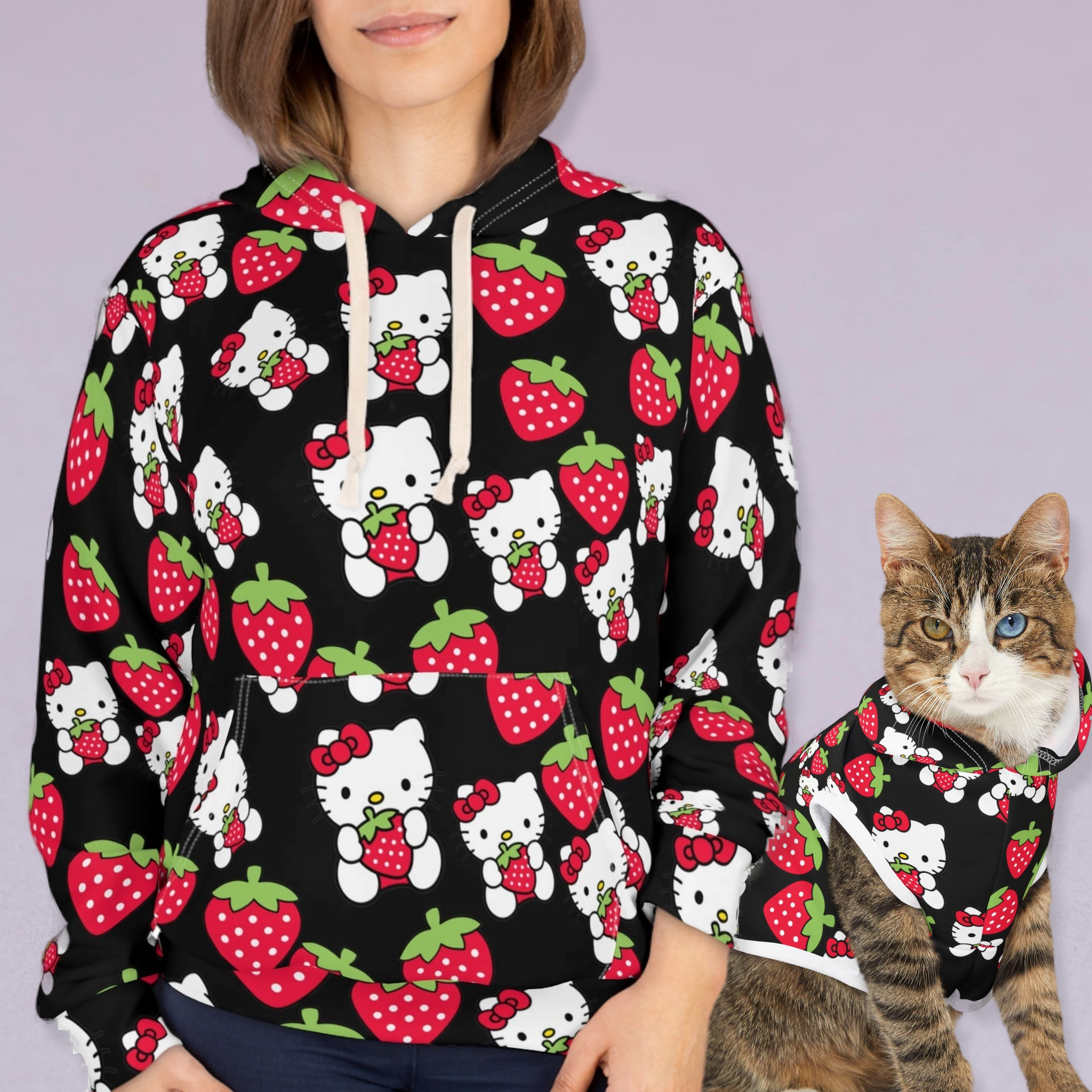 Matching Cat & Dog Pet and Owner Outfits kitty strawberry valentine love unisex sweaters/hoodies