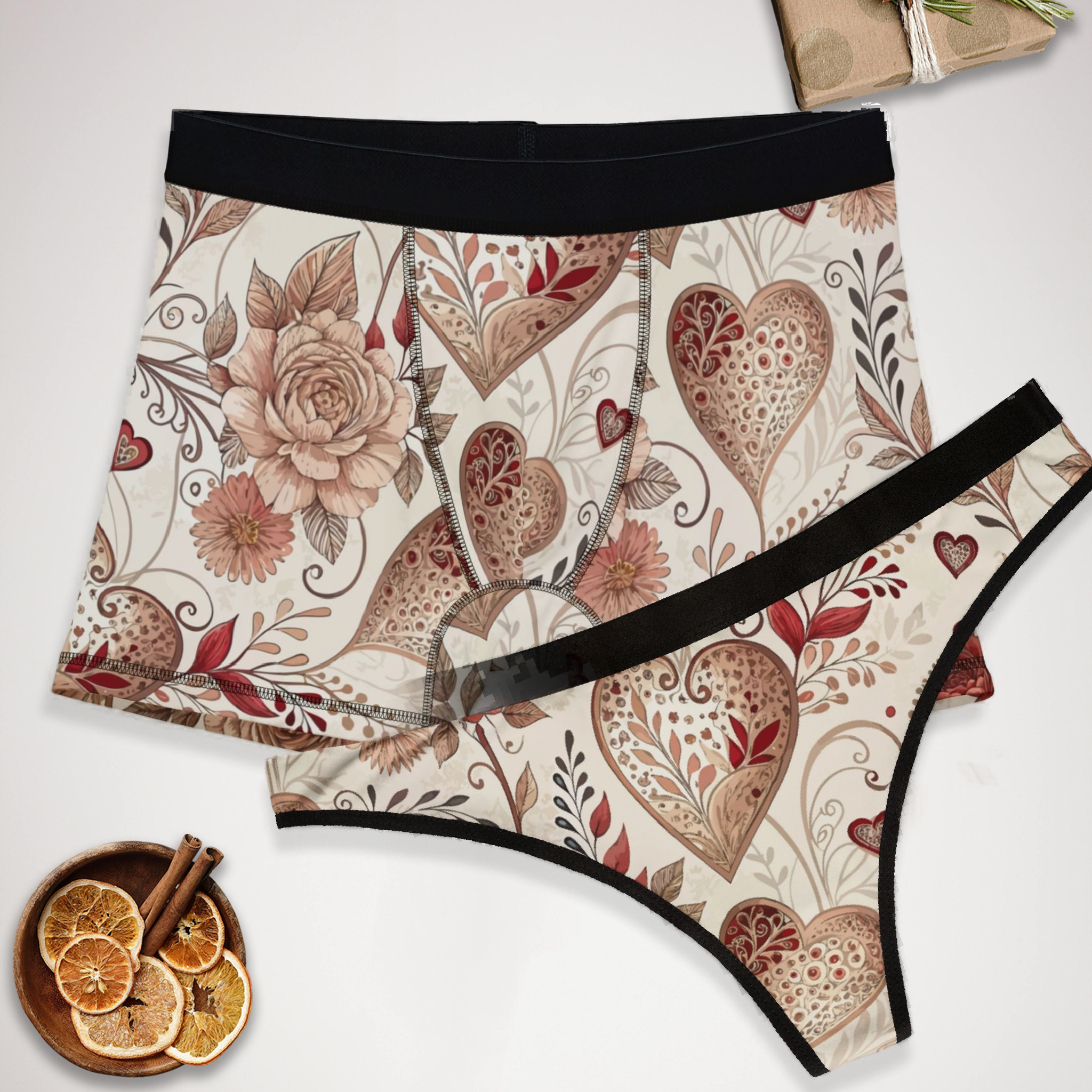 Matching underwear Valentine Heart Retro Two for couples boxer & thong set