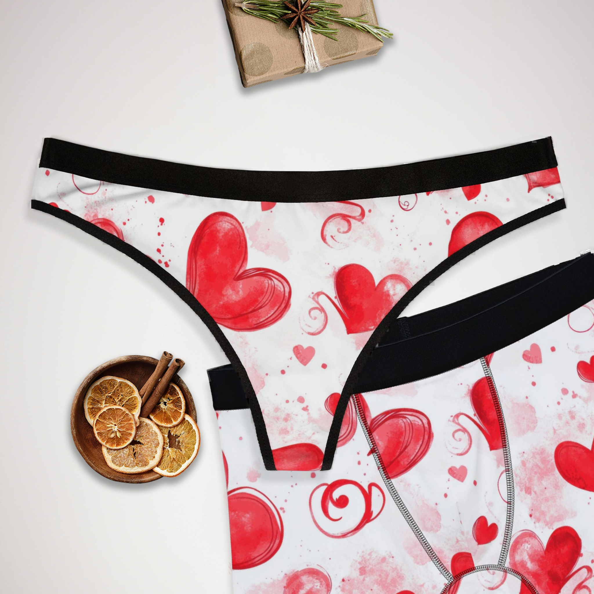 Matching underwear Valentine Red Heart Two Two for couples boxer & thong set
