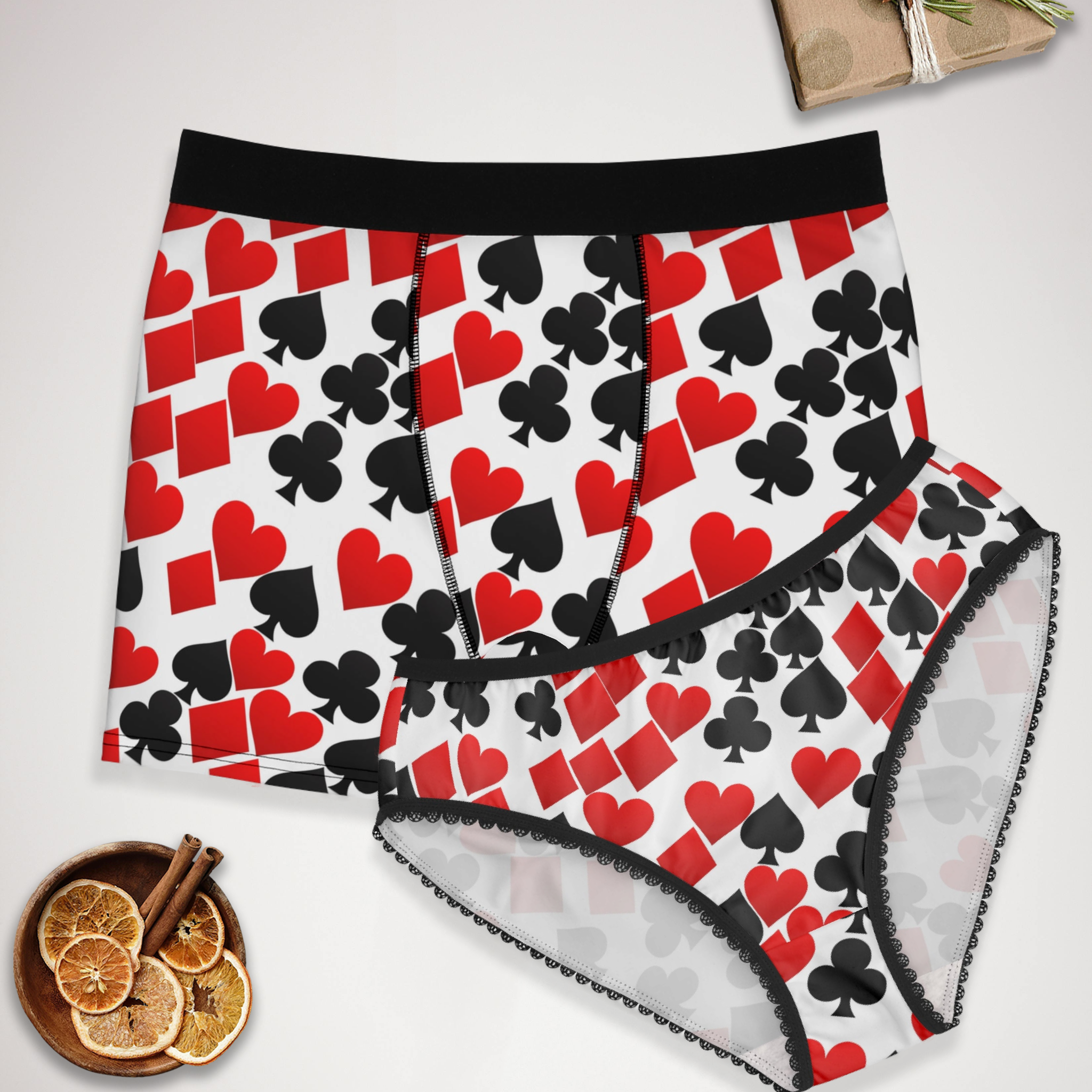 Couples matching Playing Cards Spades Hearts Diamonds Clubs valentine love underwear set boxer & briefs