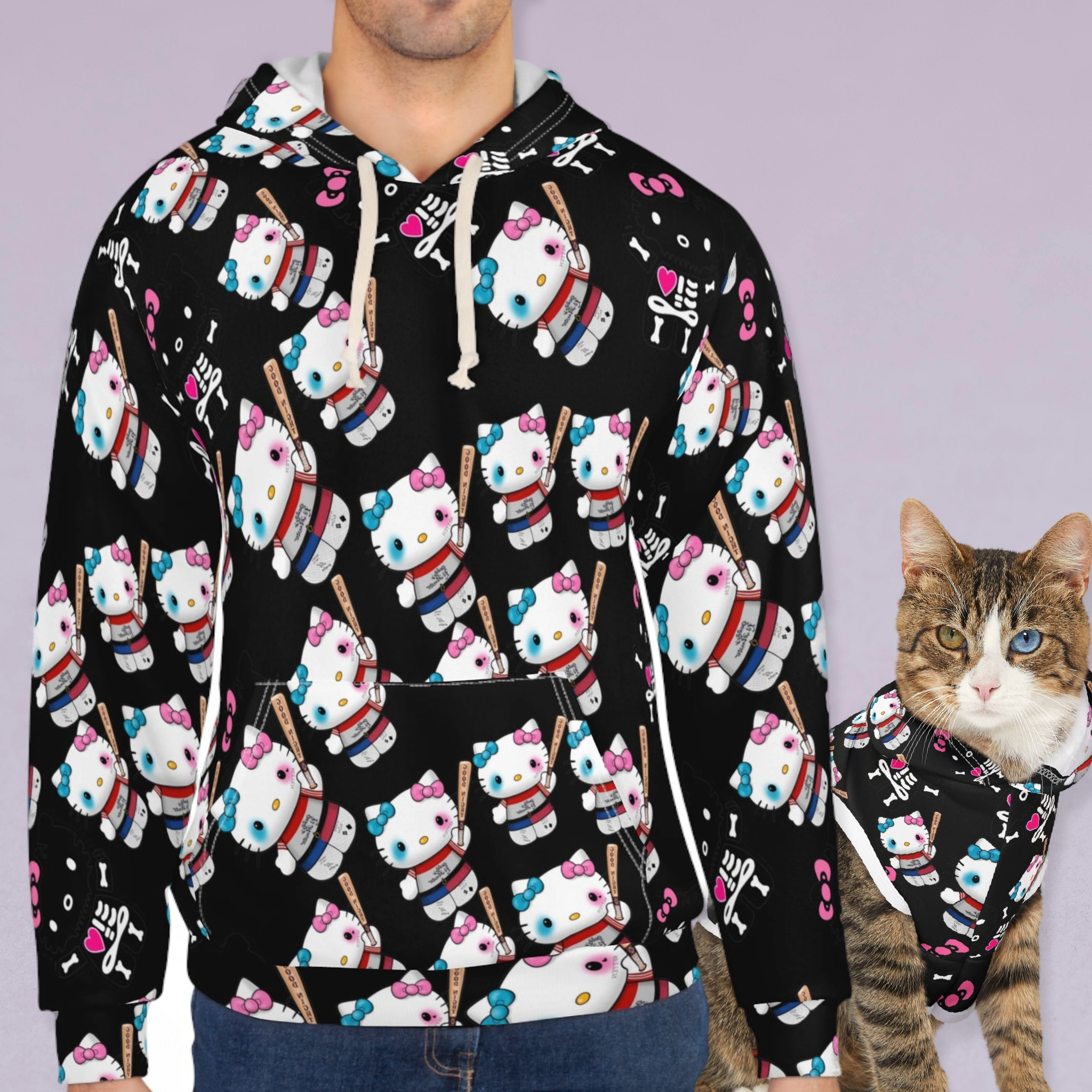 Matching Cat & Dog Pet and Owner Outfits kitty monster halloween bone unisex hoodies