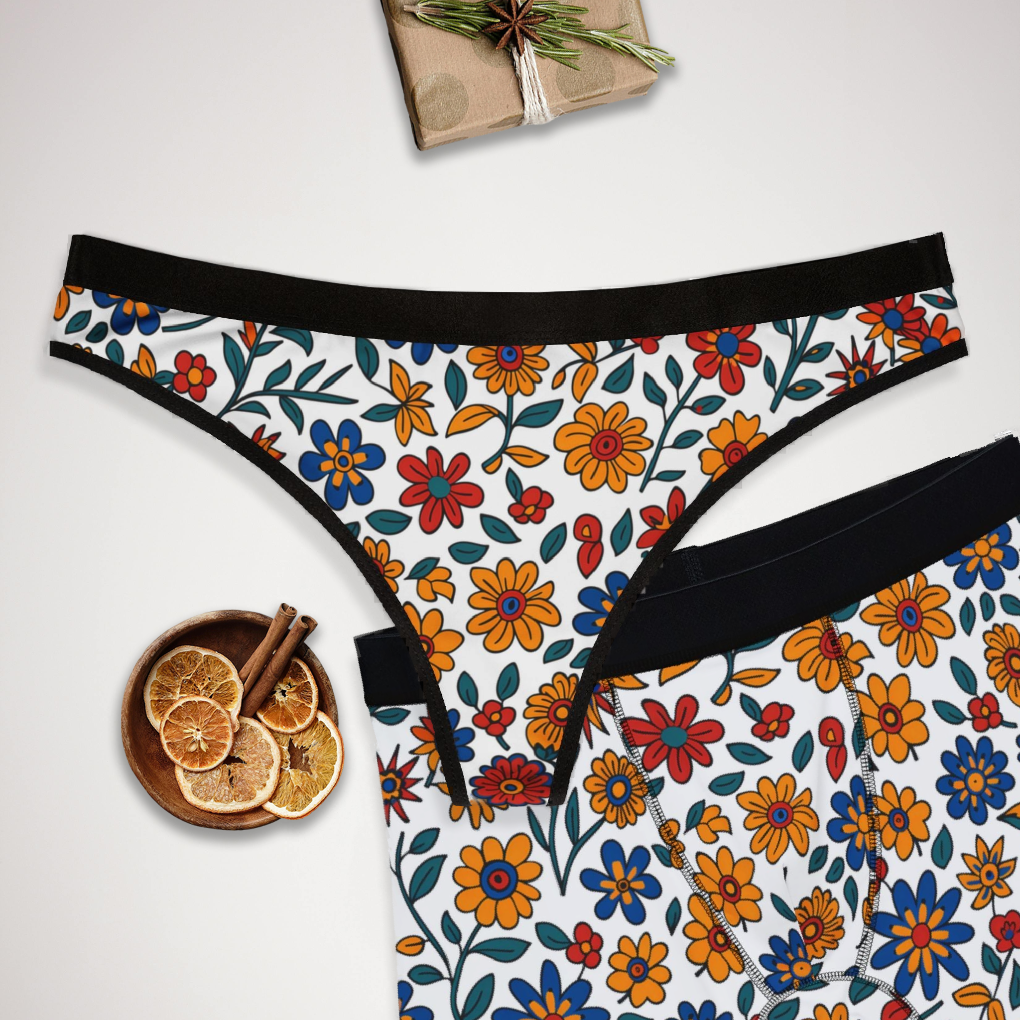 Matching underwear Mexican Flower One for couples boxer & thong set