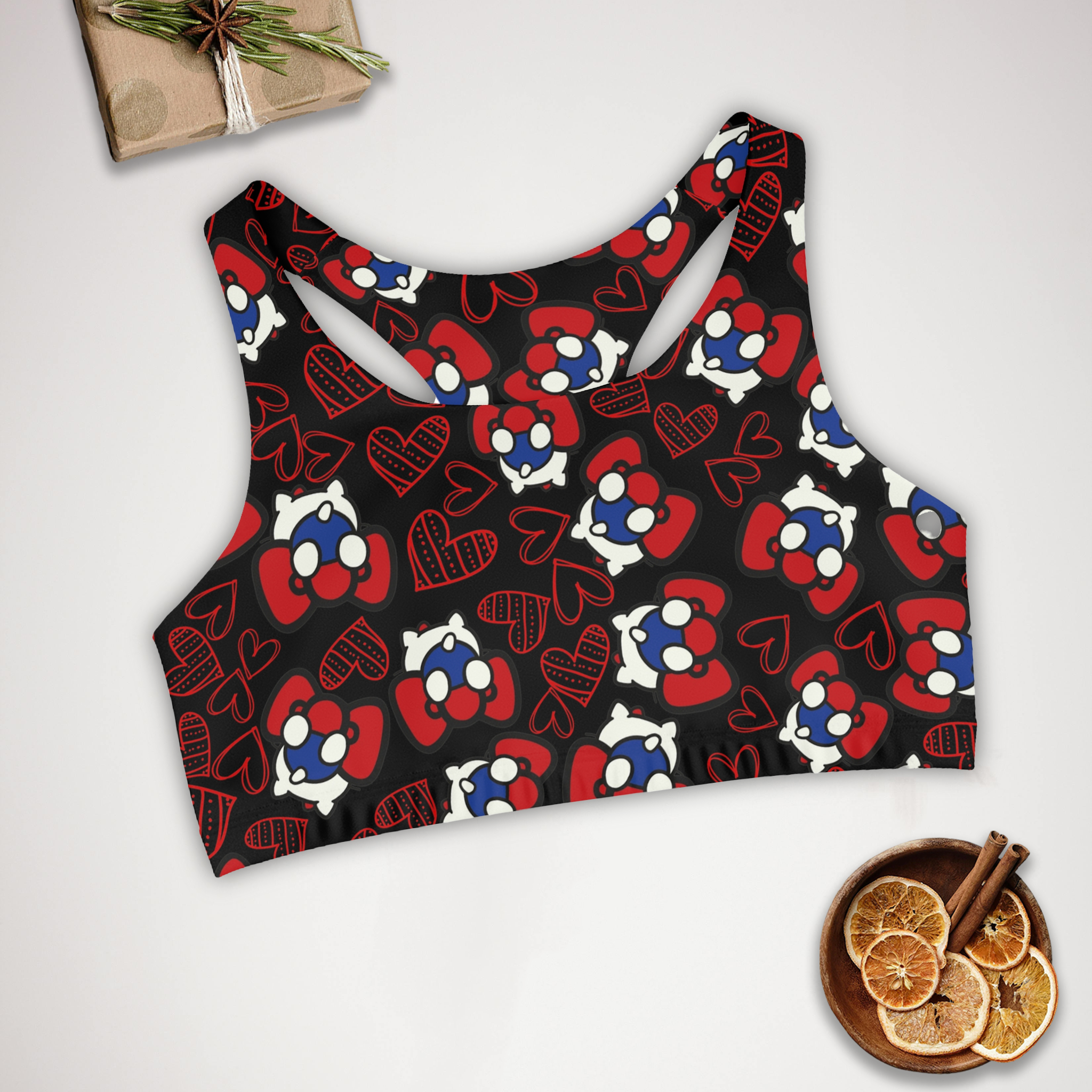 Sports bra cherry kitty back heart black