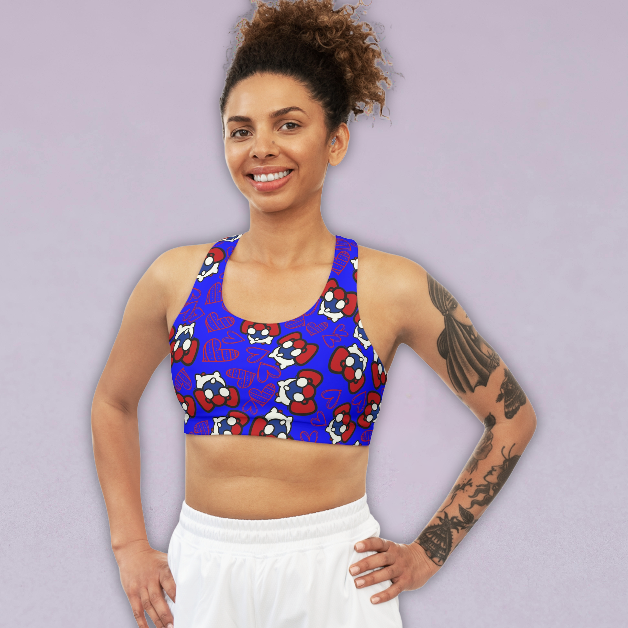 Sports bra cherry kitty back heart blue