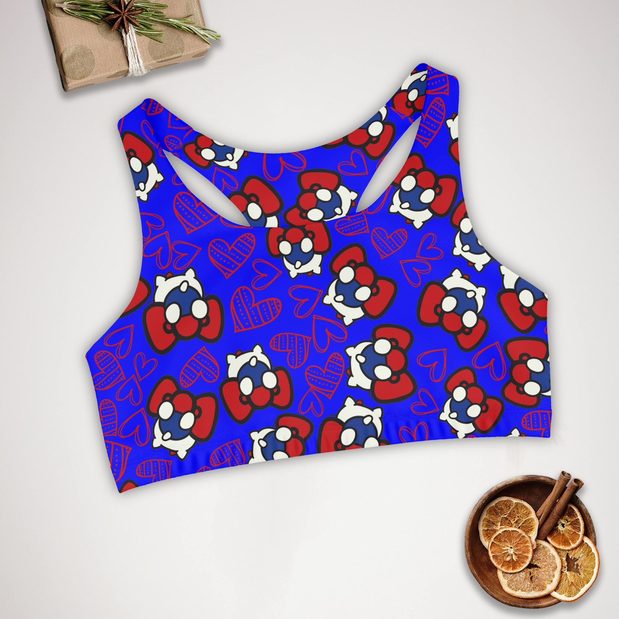 Sports bra cherry kitty back heart blue