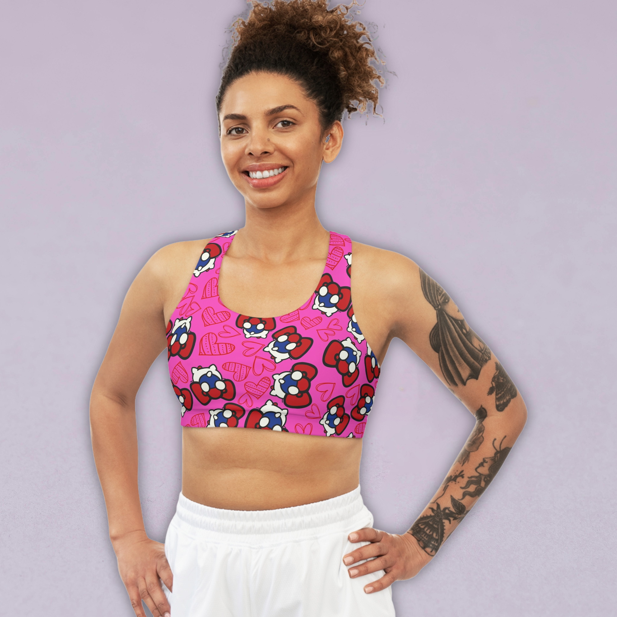 Sports bra cherry kitty back heart pink