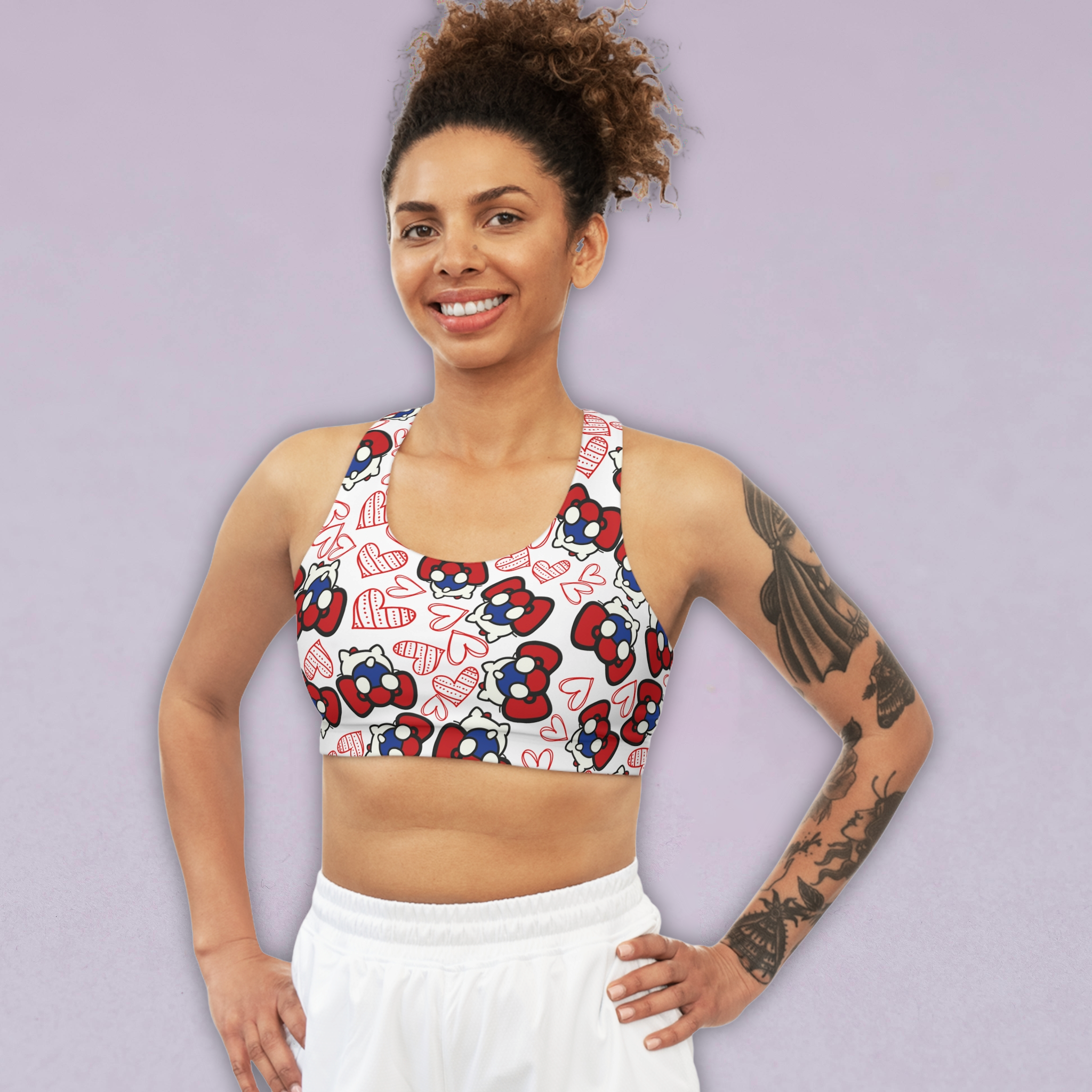 Sports bra cherry kitty back heart white