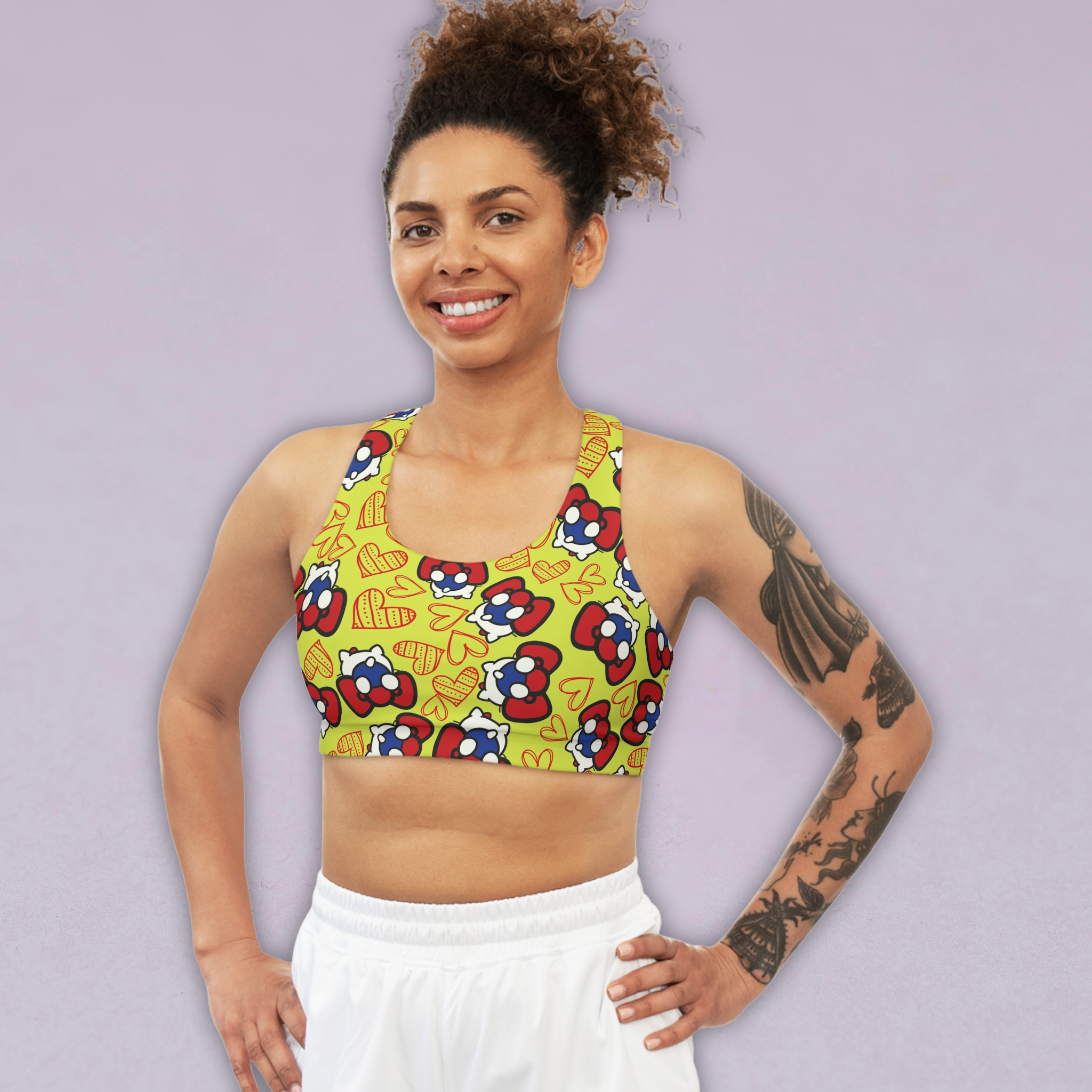 Sports bra cherry kitty back heart yellow