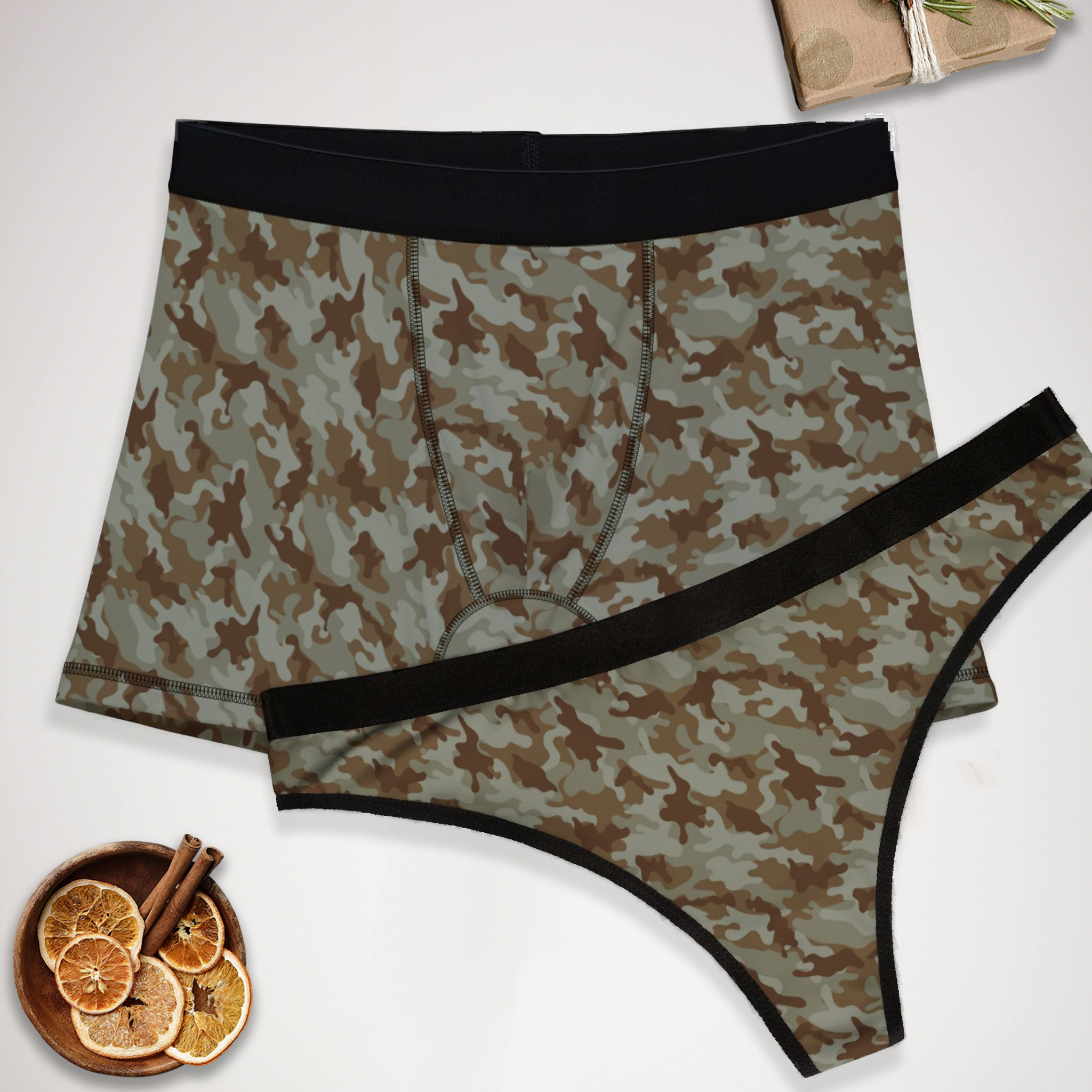 Matching underwear Colorful Camouflage for couples boxer & thong set
