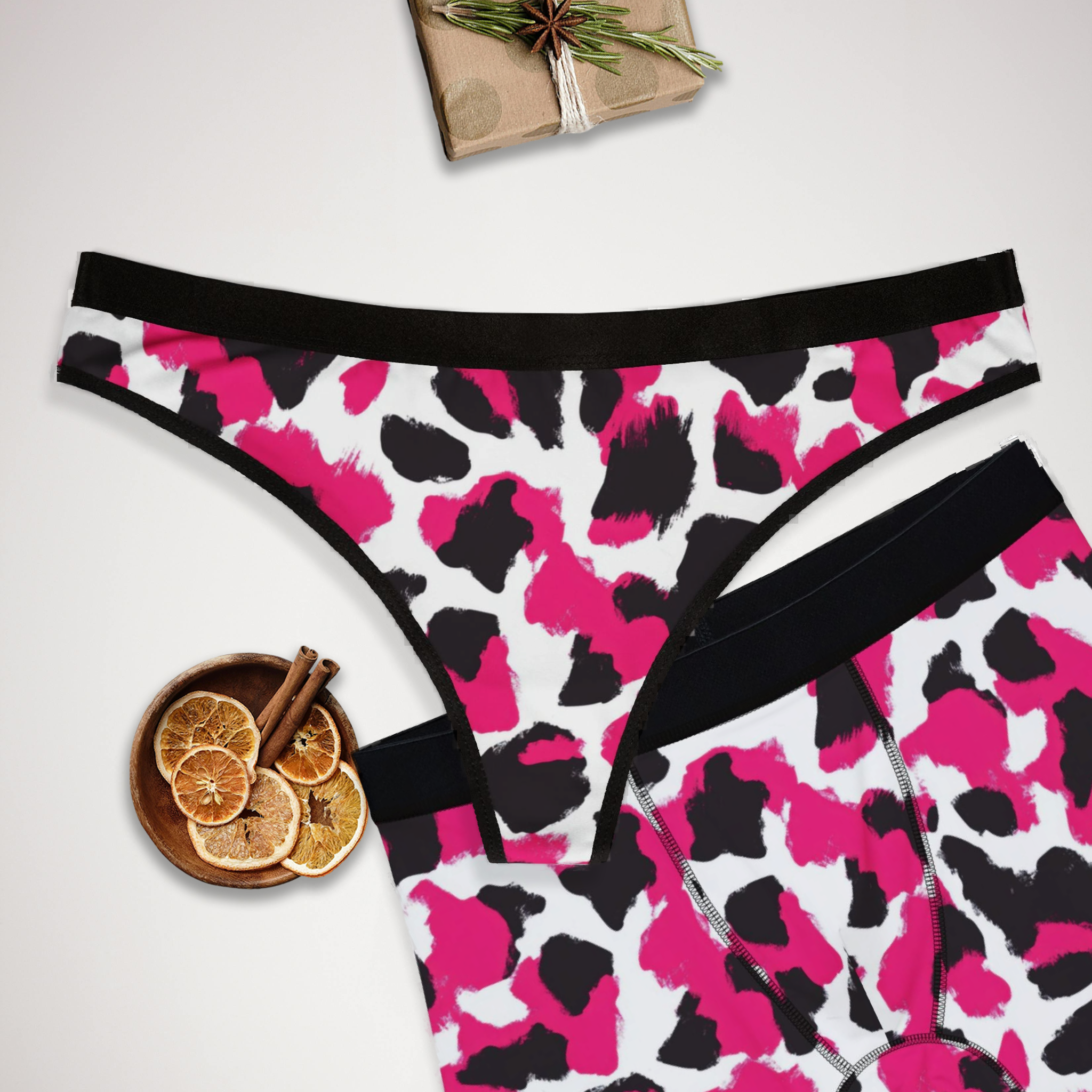 Matching underwear Colorful Cow Print for couples boxer & thong set