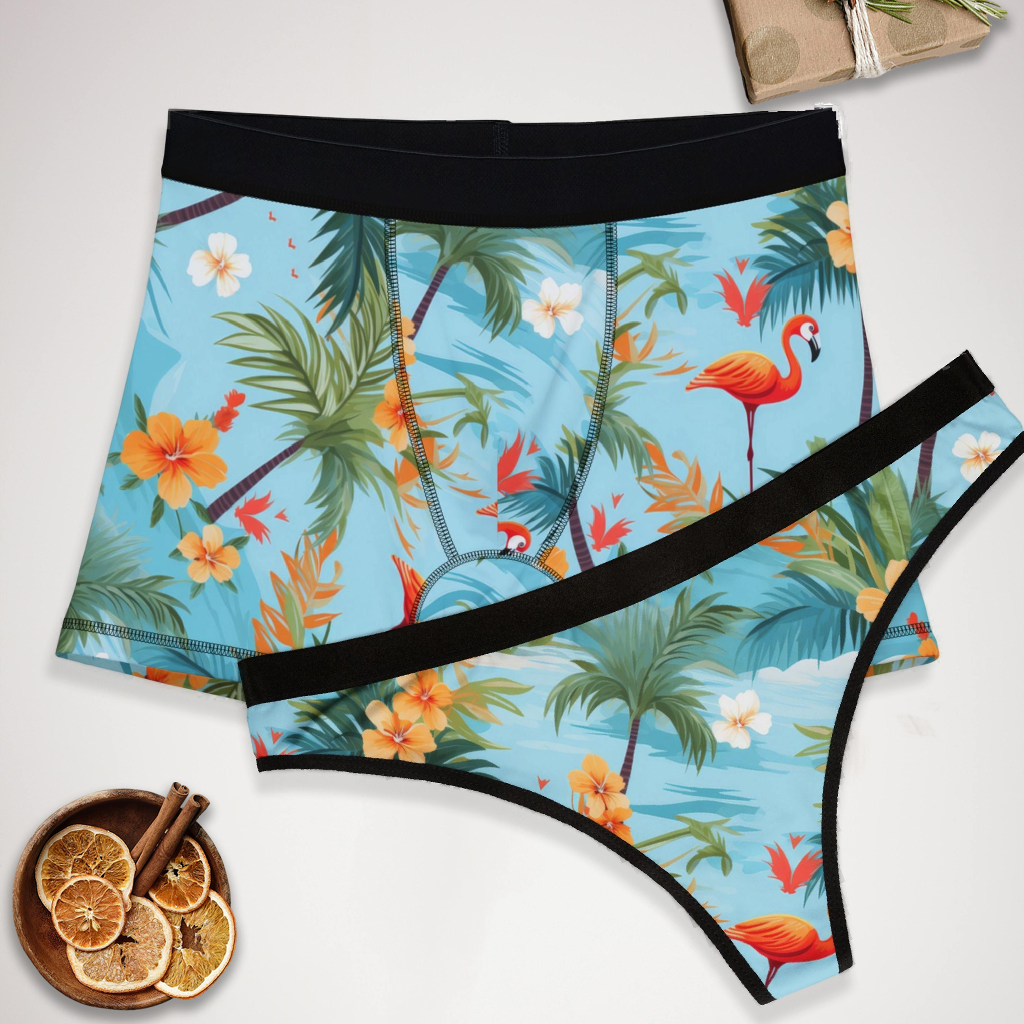 Matching underwear Tropical Summer Beach One for couples boxer & thong set
