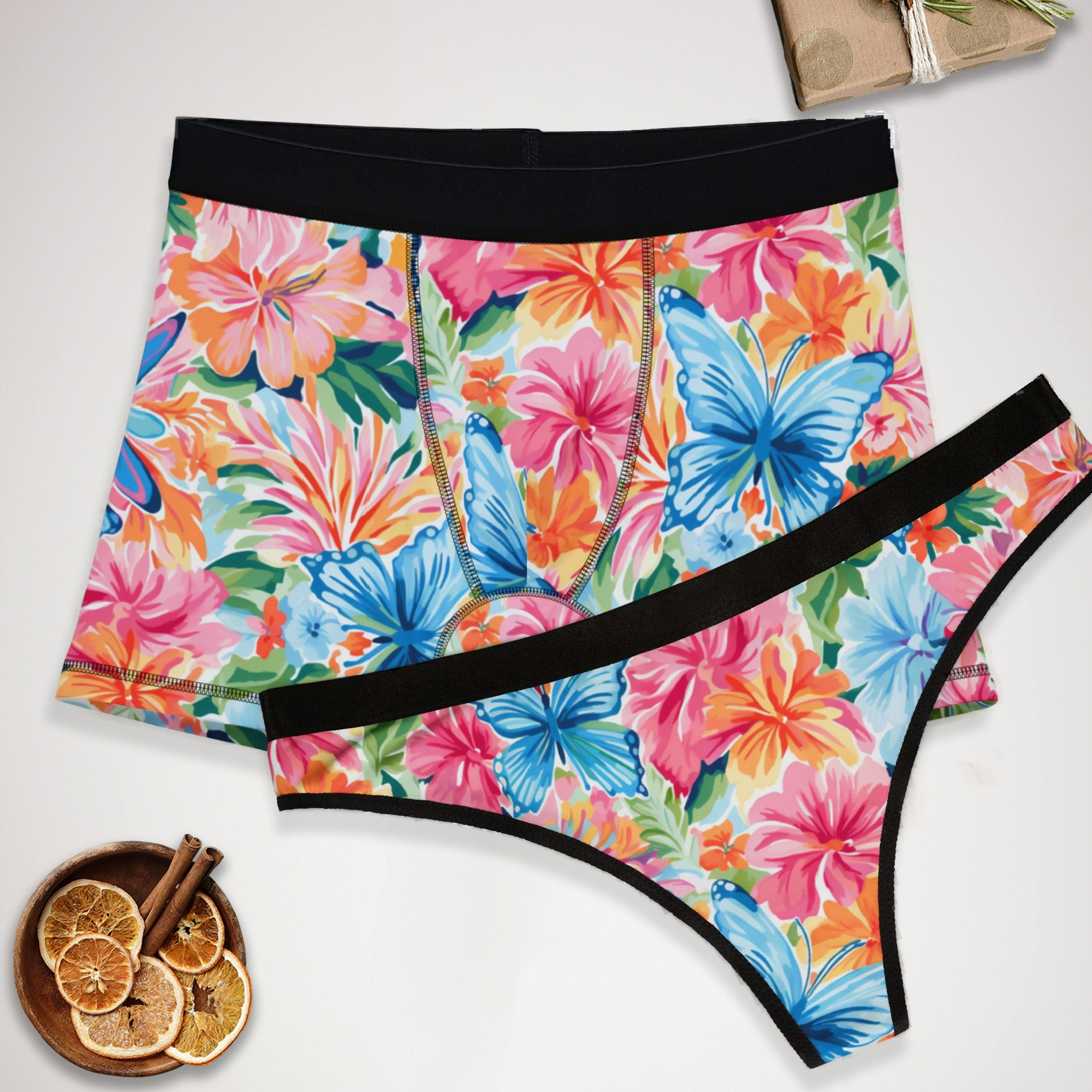 Matching underwear Preppy Butterflies for couples boxer & thong set