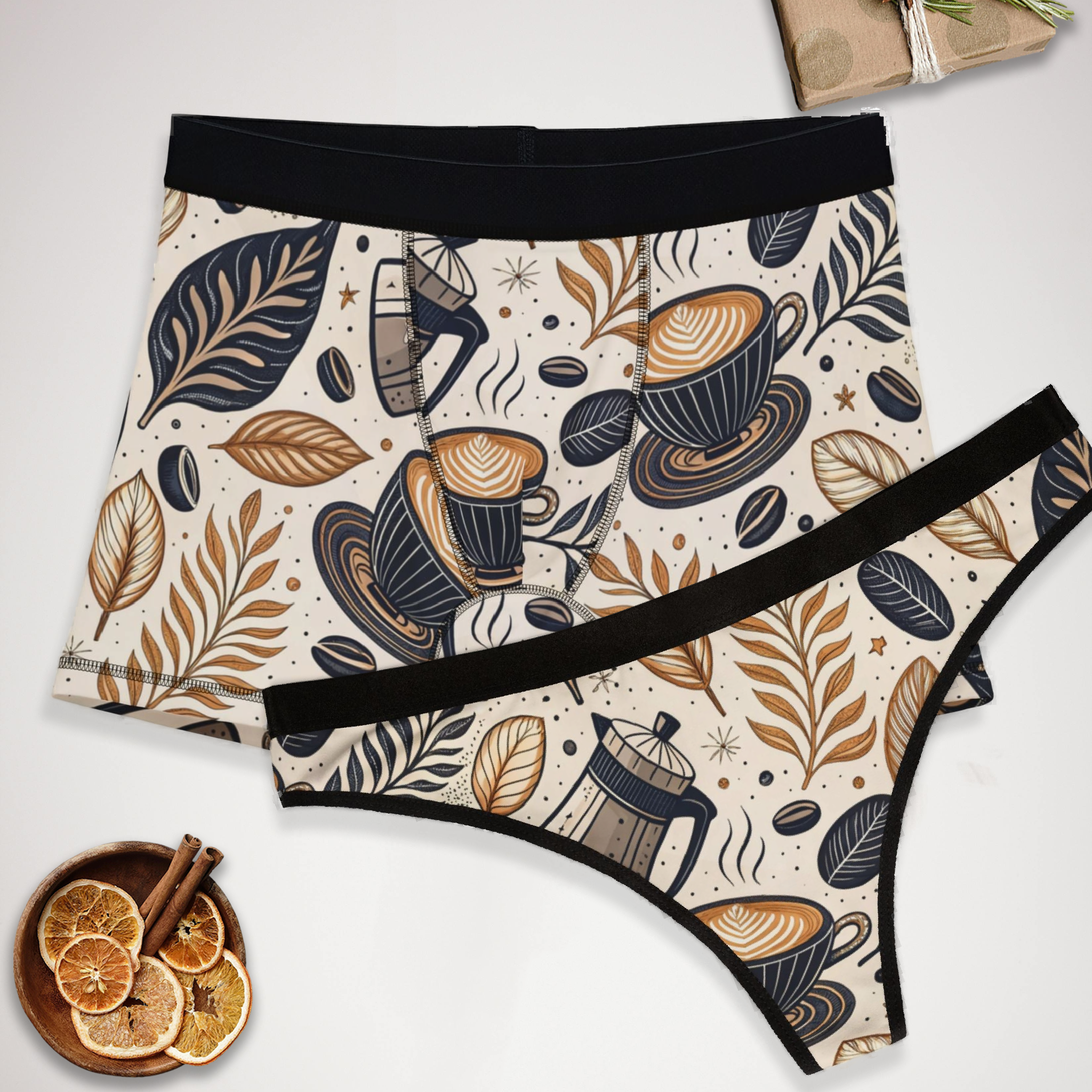 Matching underwear Coffee Two for couples boxer & thong set