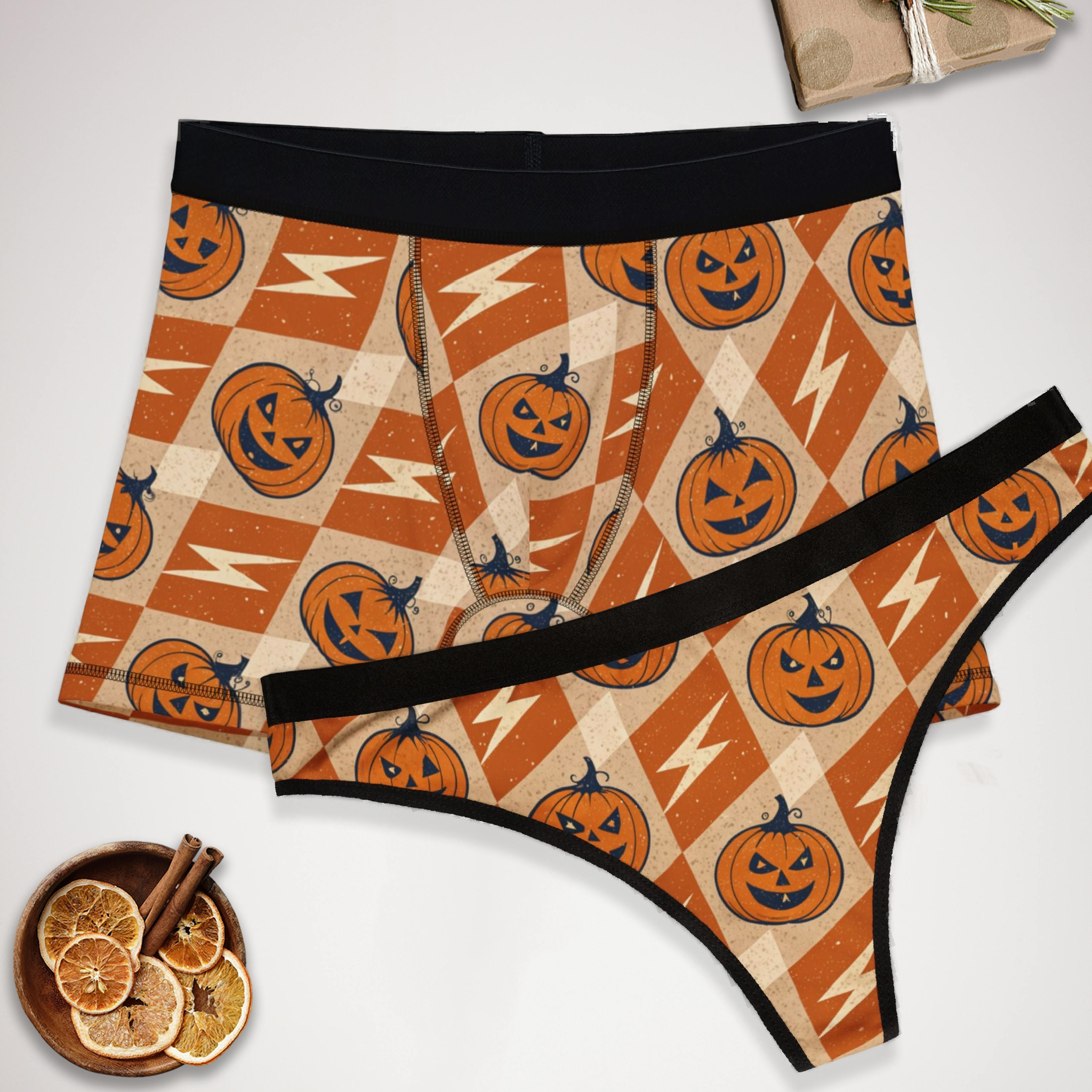 Matching underwear Retro Halloween for couples boxer & thong set