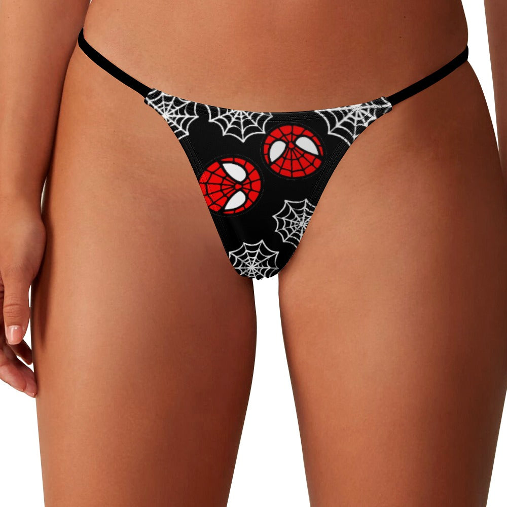 Ladies Sexy Thin Thong spider circle web black