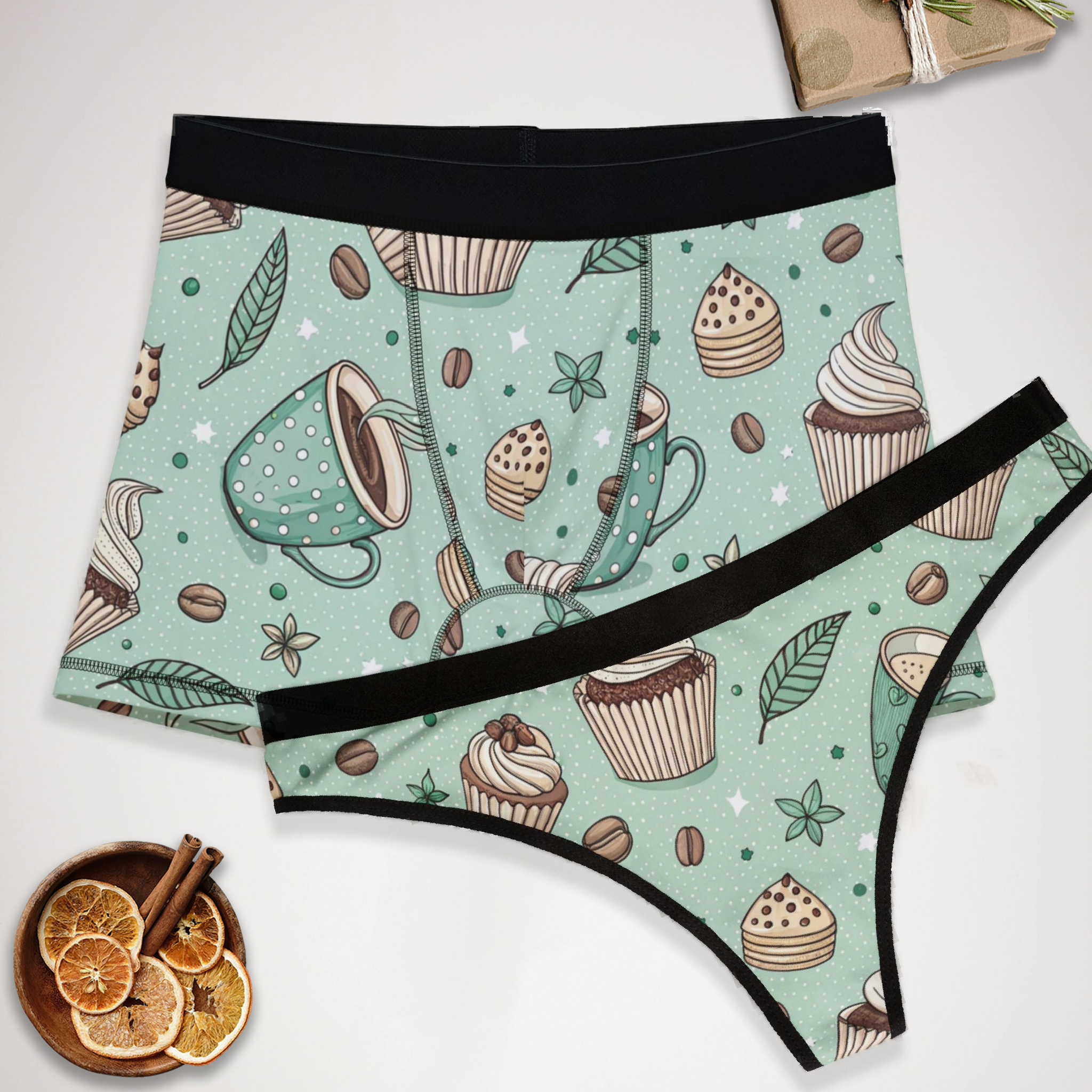 Matching underwear Coffee One for couples boxer & thong set