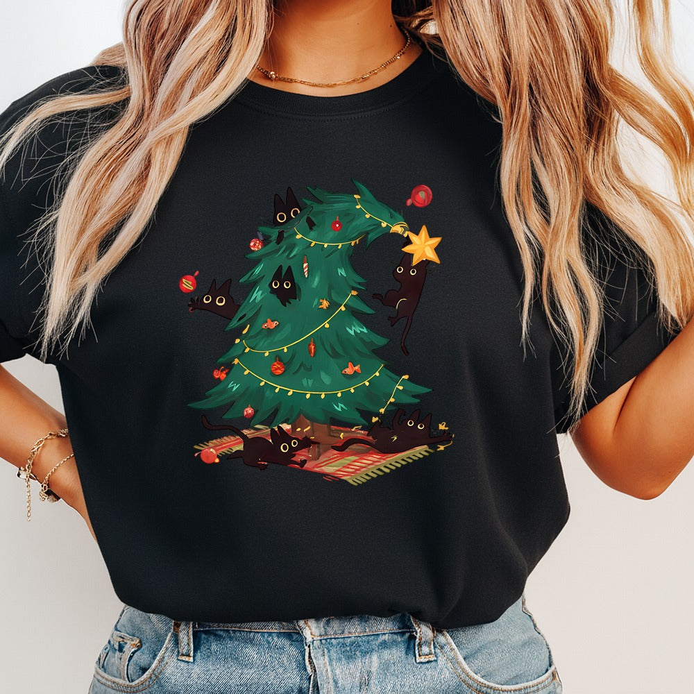 Christmas Cat Tee, Holiday T-Shirt, Festive Graphic Tee, Unisex Cotton Shirt, Cat Lovers Gift, Cute Christmas Apparel