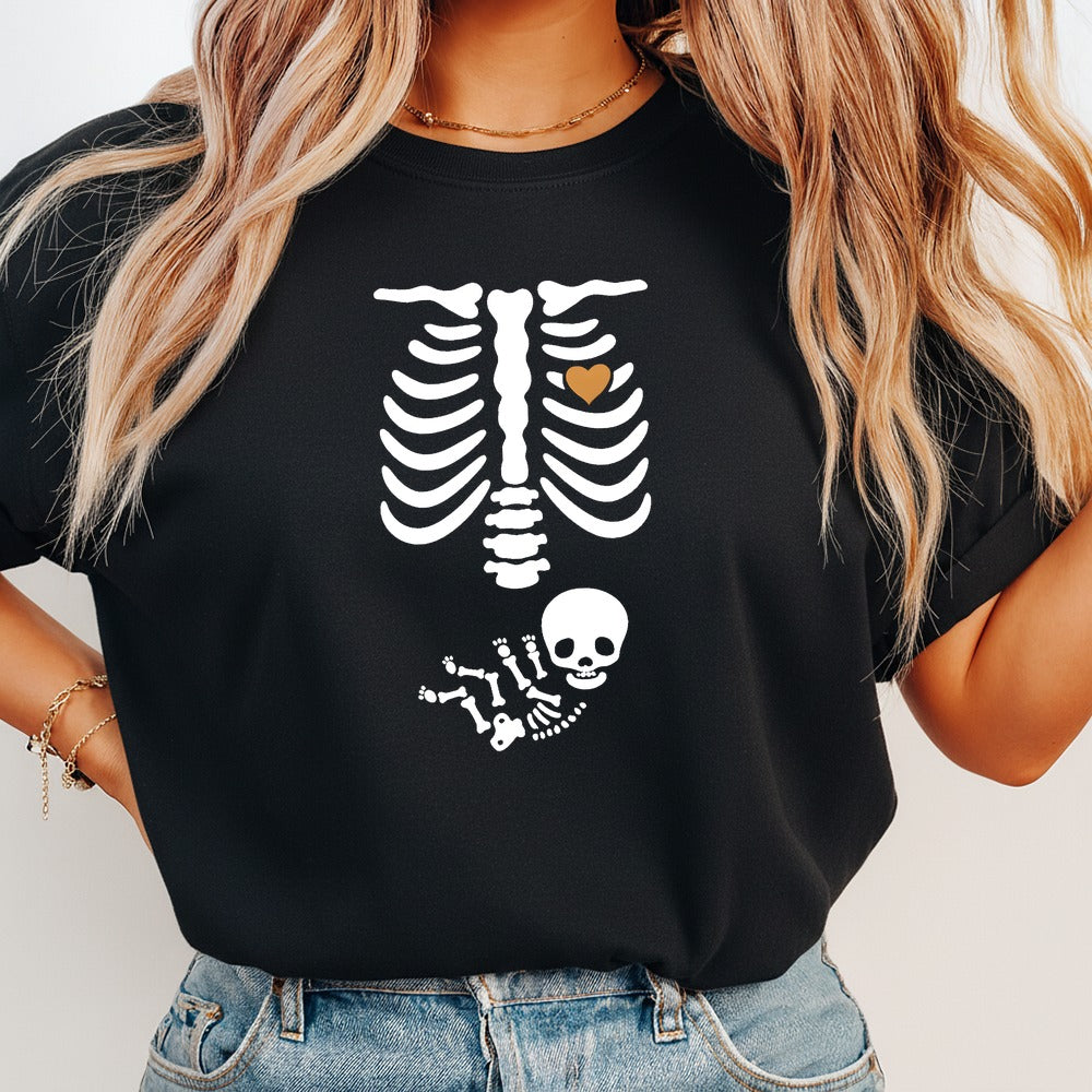 Skeleton Halloween Maternity Tee, Funny Pregnancy Announcement shirt, Spooky Pregnant Costume, New Mommy TShirt
