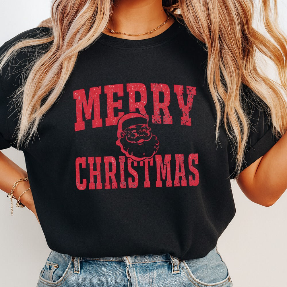 Distressed Santa Merry Christmas Tee, Holiday Gift Shirt, Unisex Christmas Graphic Tee, Vintage Santa Claus T-Shirt, Festive Xmas Apparel